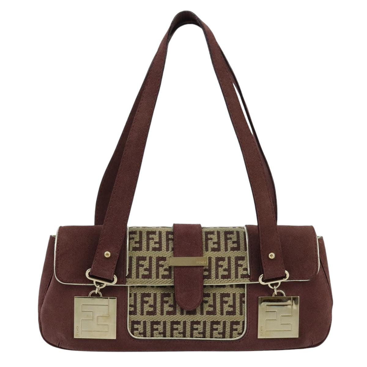 Fendi Baguette Burgundy Canvas Handbag ()