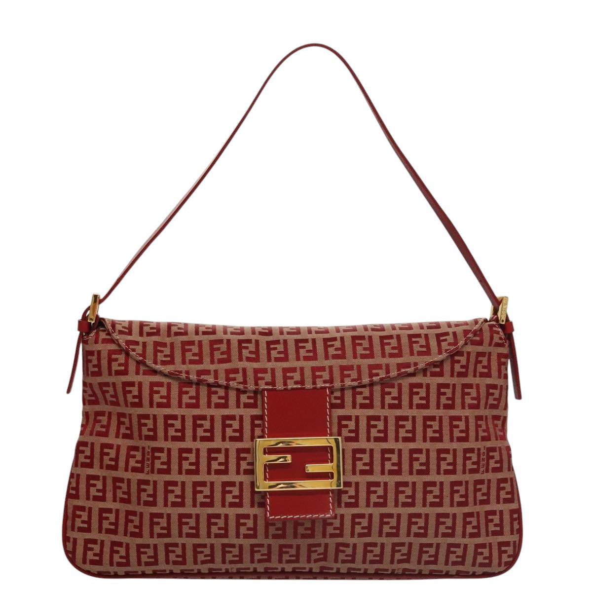 Fendi Mamma Baguette Red Canvas Shoulder Bag ()