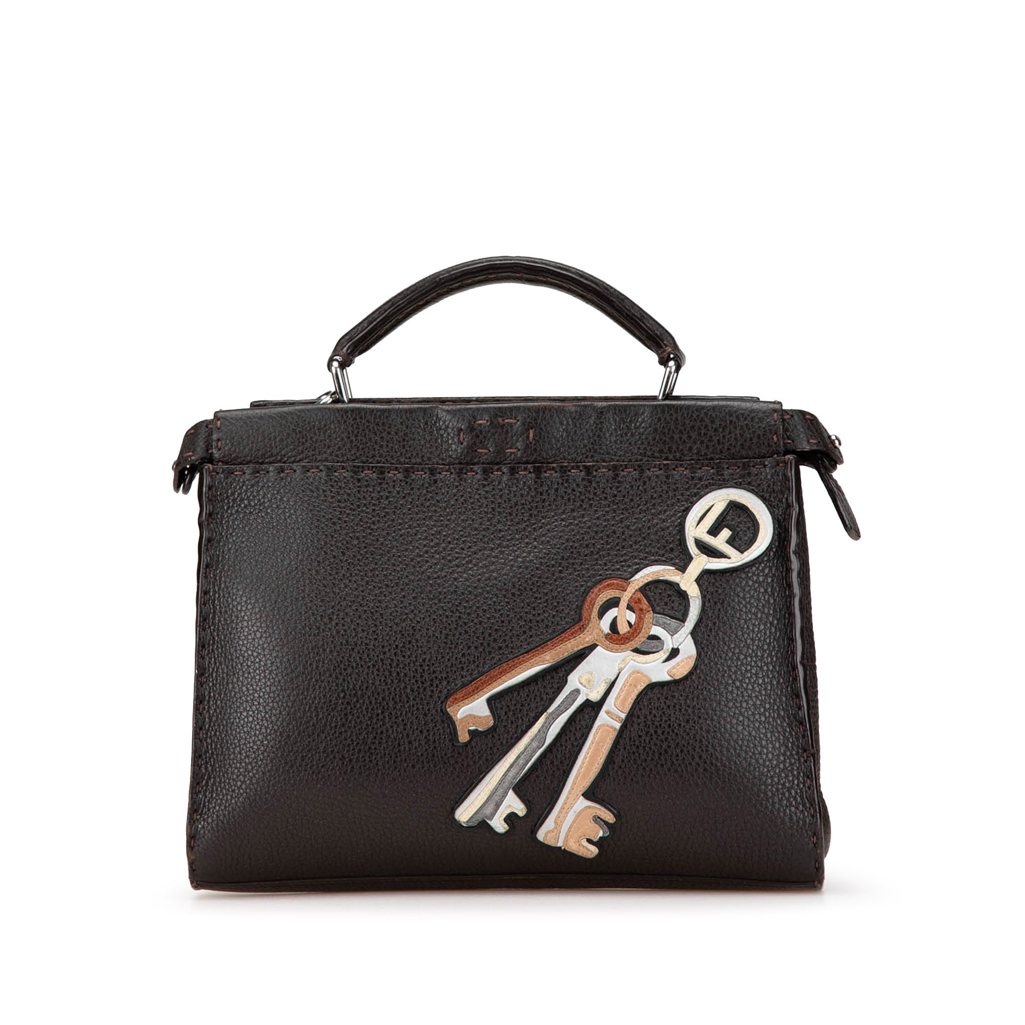 Brown Fendi Mini Calfskin Romano Selleria Peekaboo Iconic Fit Satchel