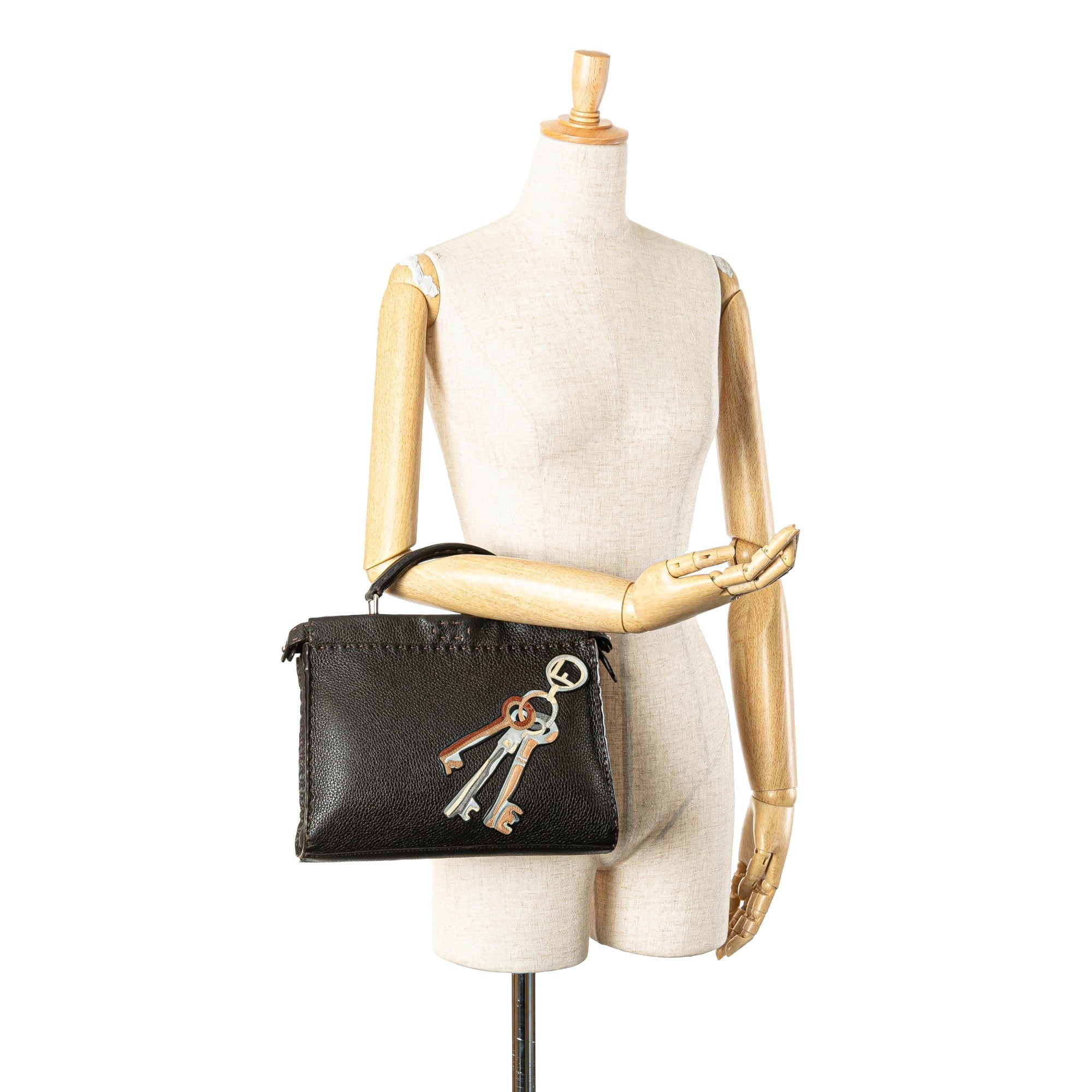 Brown Fendi Mini Calfskin Romano Selleria Peekaboo Iconic Fit Satchel