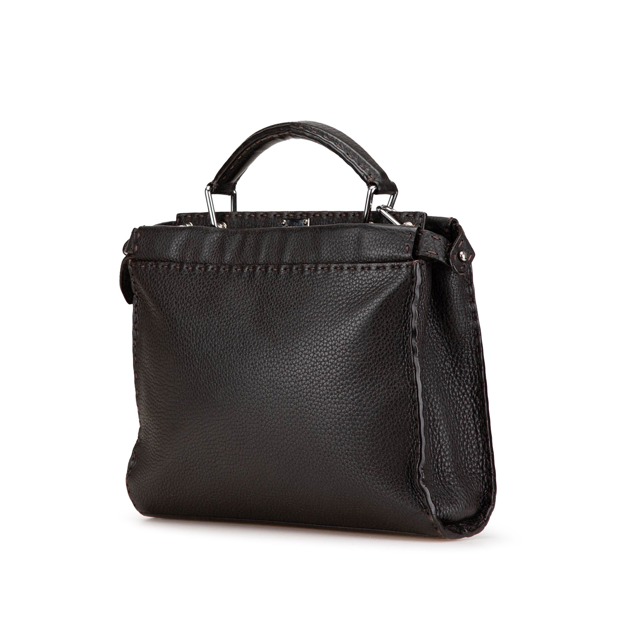 Brown Fendi Mini Calfskin Romano Selleria Peekaboo Iconic Fit Satchel