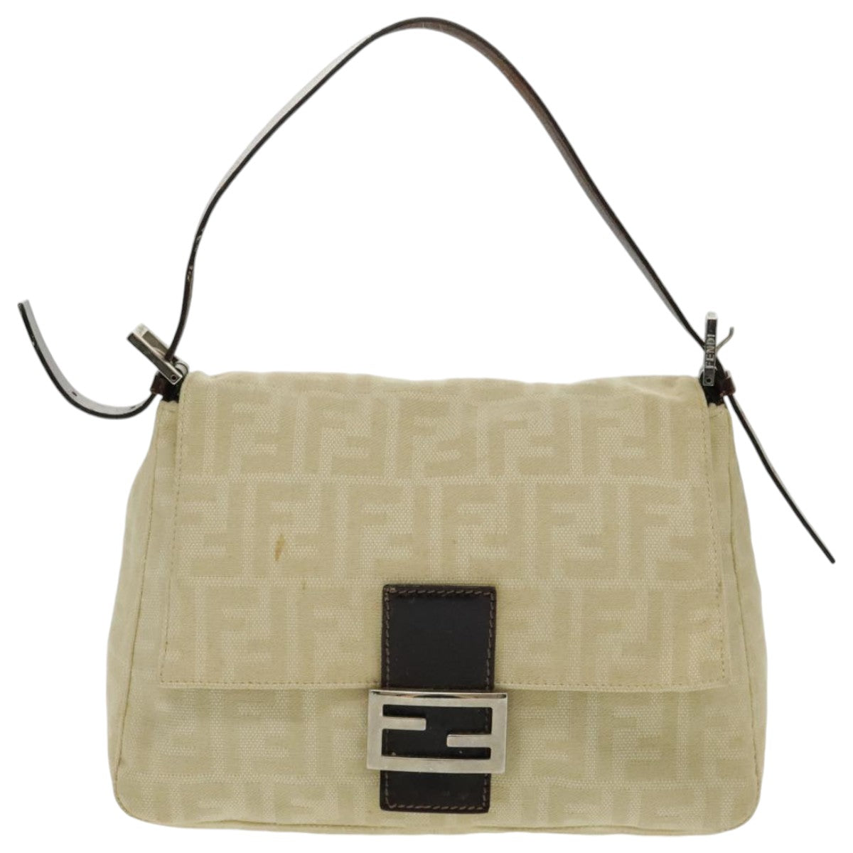 Fendi Mamma Baguette Beige Canvas Shoulder Bag ()