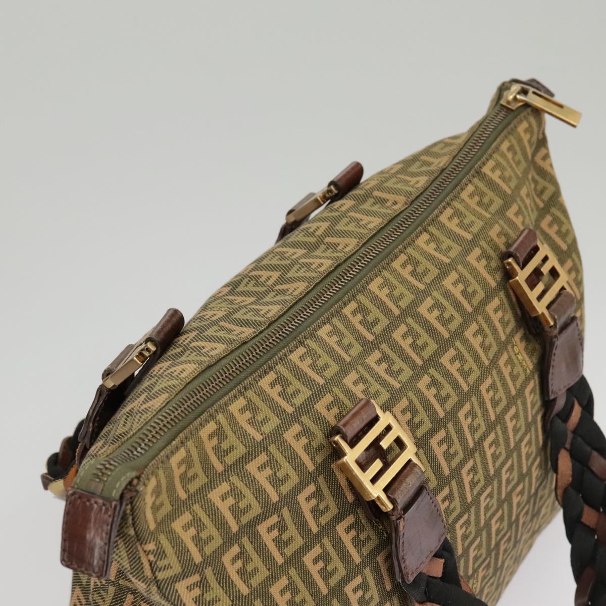 Fendi Zucchino Khaki Canvas Handbag ()