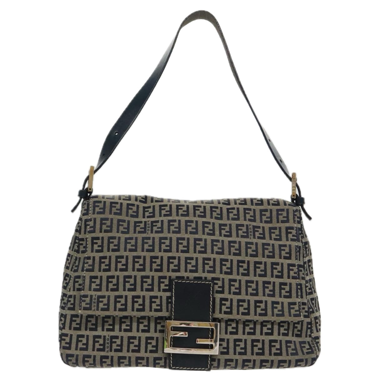 Fendi Mamma Baguette Navy Canvas Shoulder Bag ()