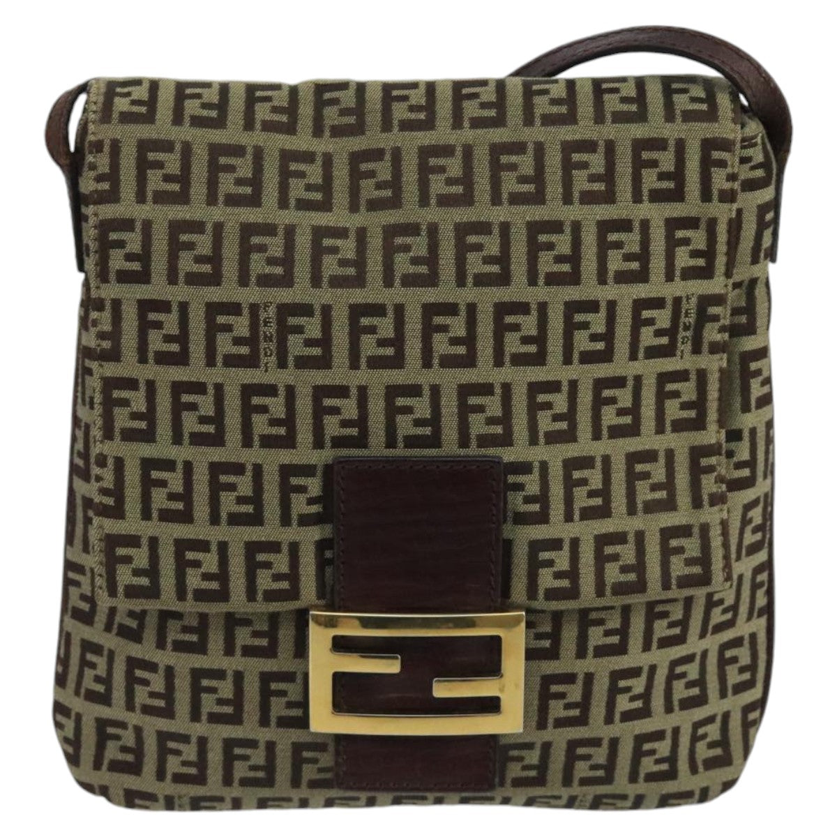 Fendi Mamma Baguette Beige Canvas Shoulder Bag ()