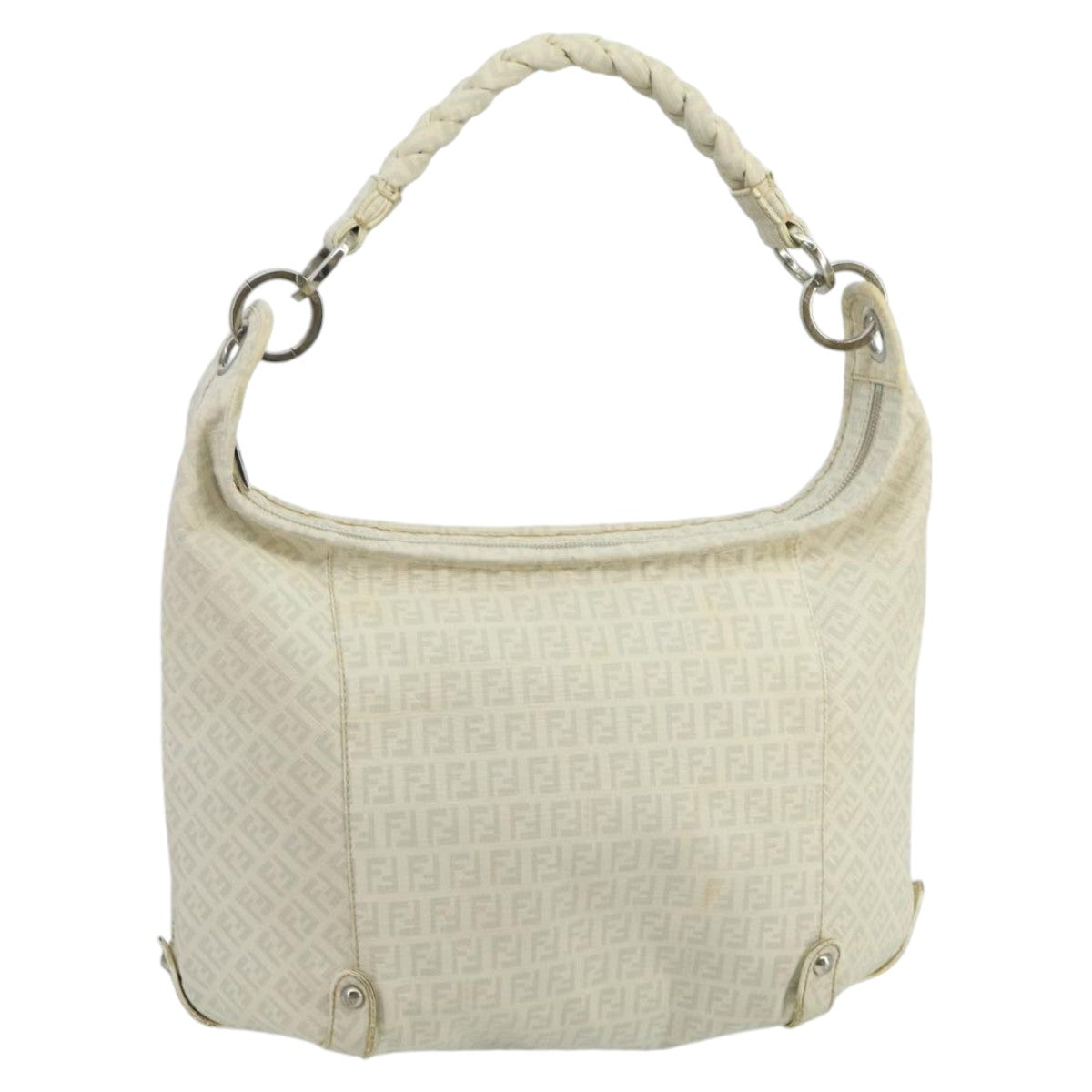 Fendi Zucchino White Canvas Shoulder Bag ()