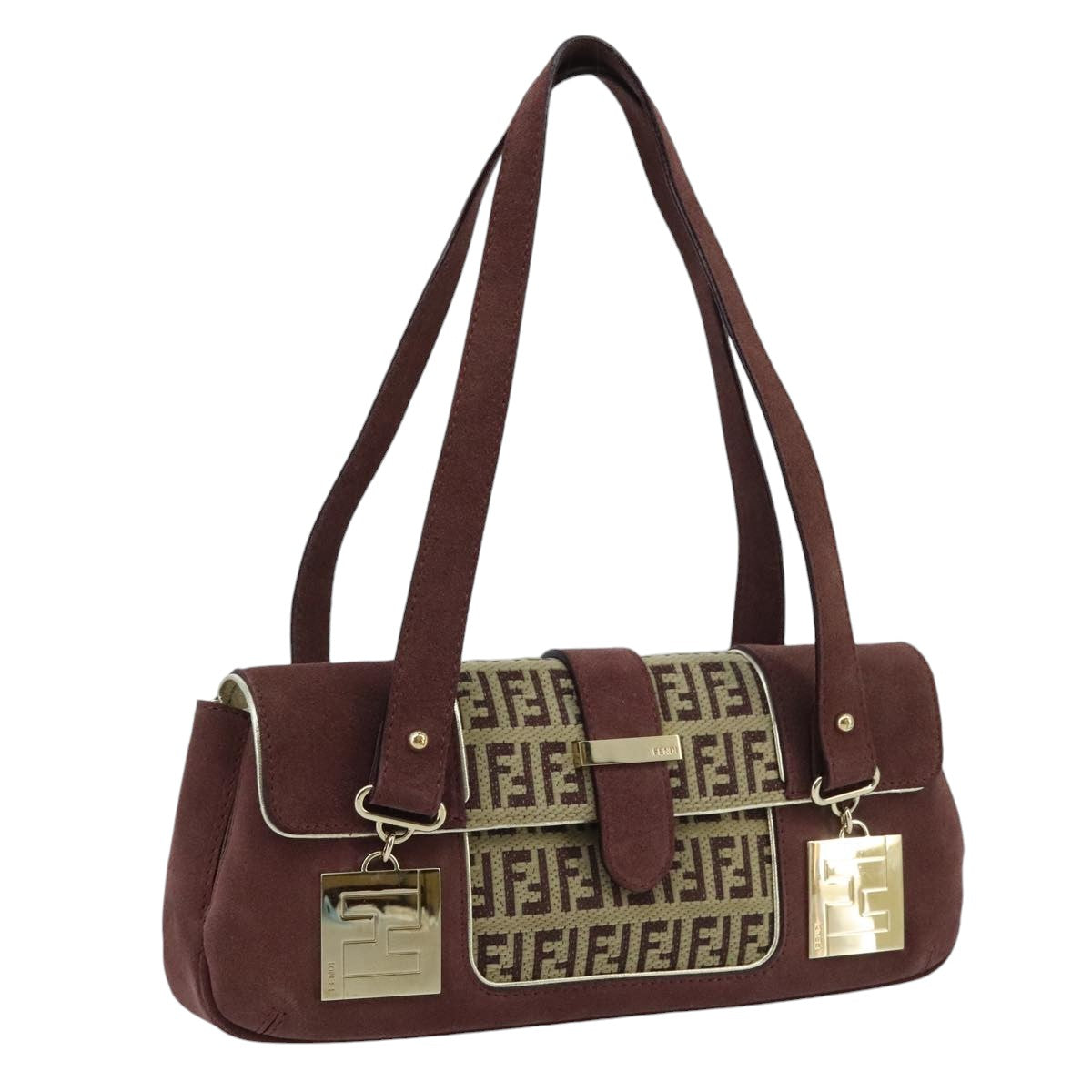 Fendi Baguette Burgundy Canvas Handbag ()