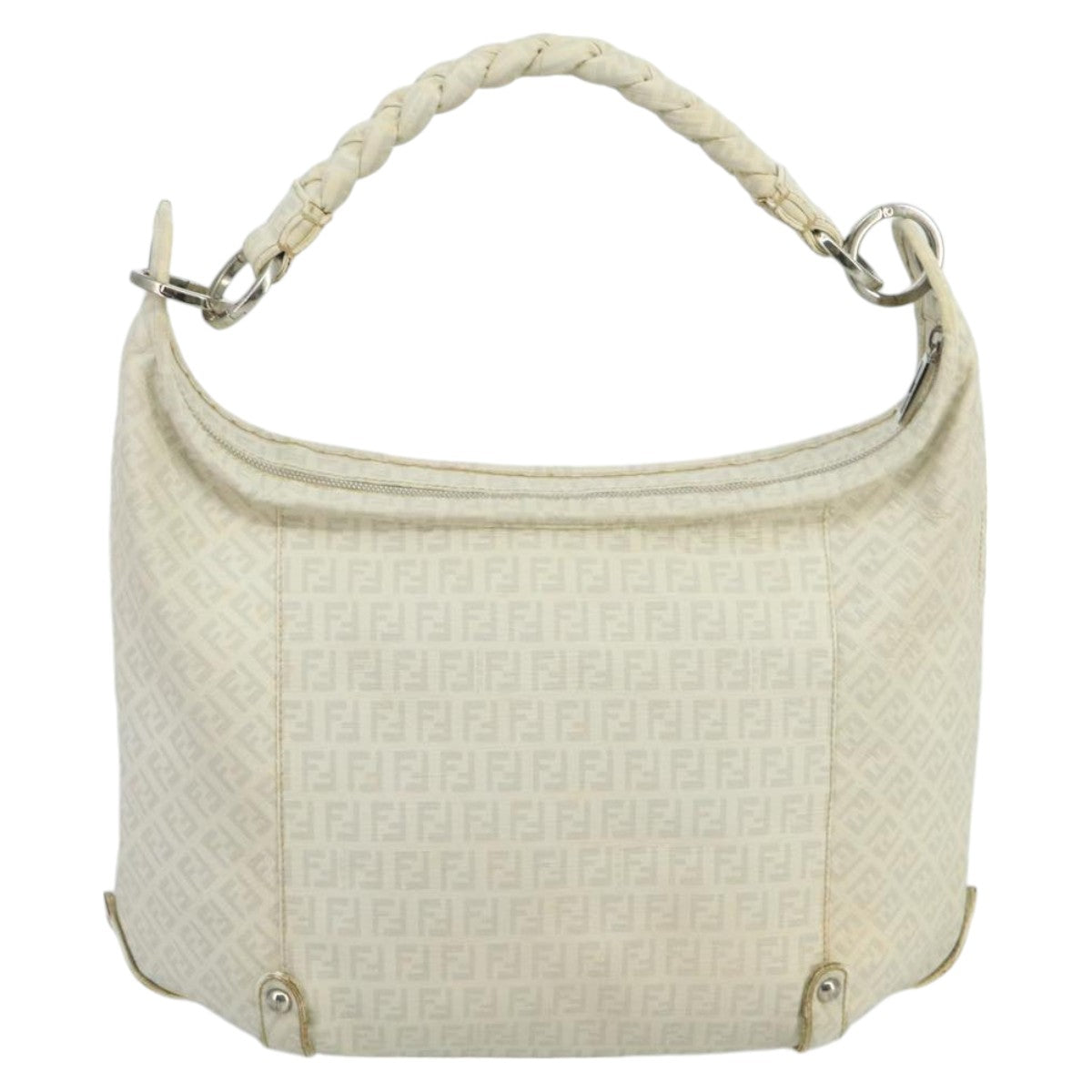 Fendi Zucchino White Canvas Shoulder Bag ()
