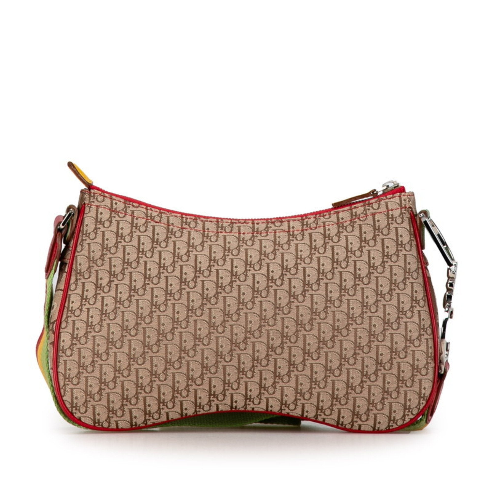 Christian Dior Beige Brown Yellow Canvas Leather Handbag Pochette Pouch Shoulder Bag ()