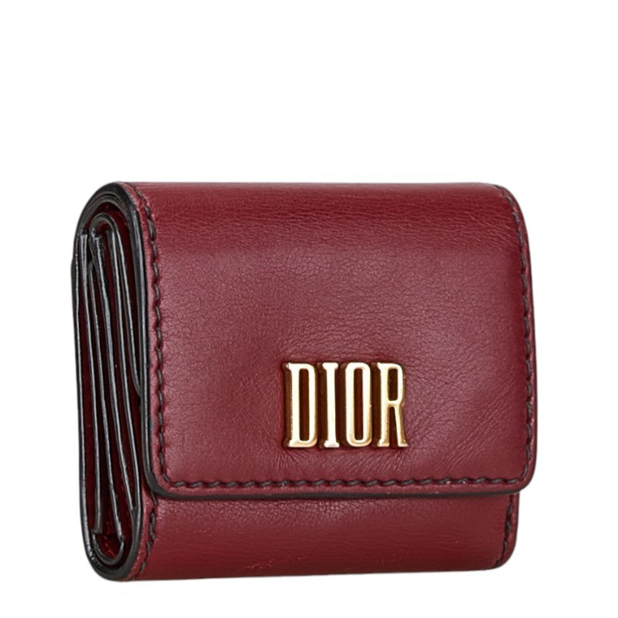 Christian Dior Red Color Wine Leather Wallet (Tri-Fold) ()