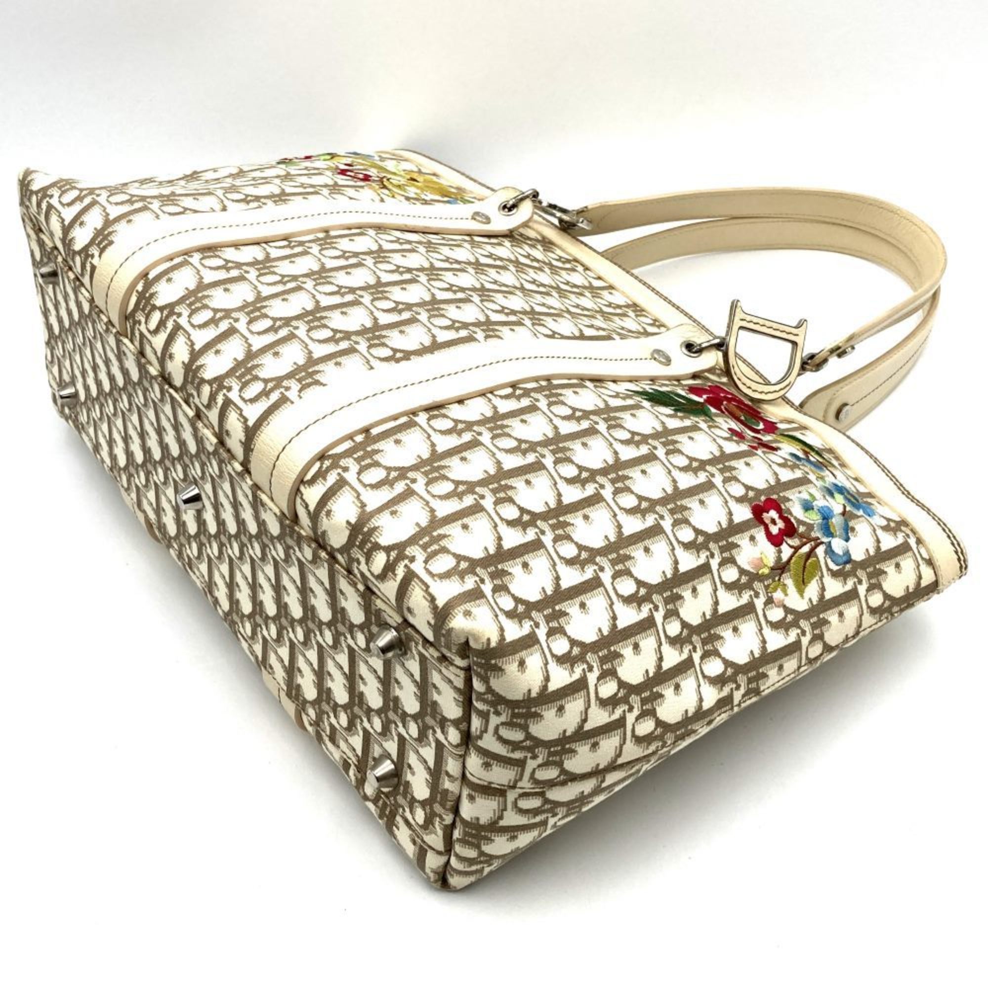 Christian Dior Beige Ivory White Canvas Leather Tote Bag ()