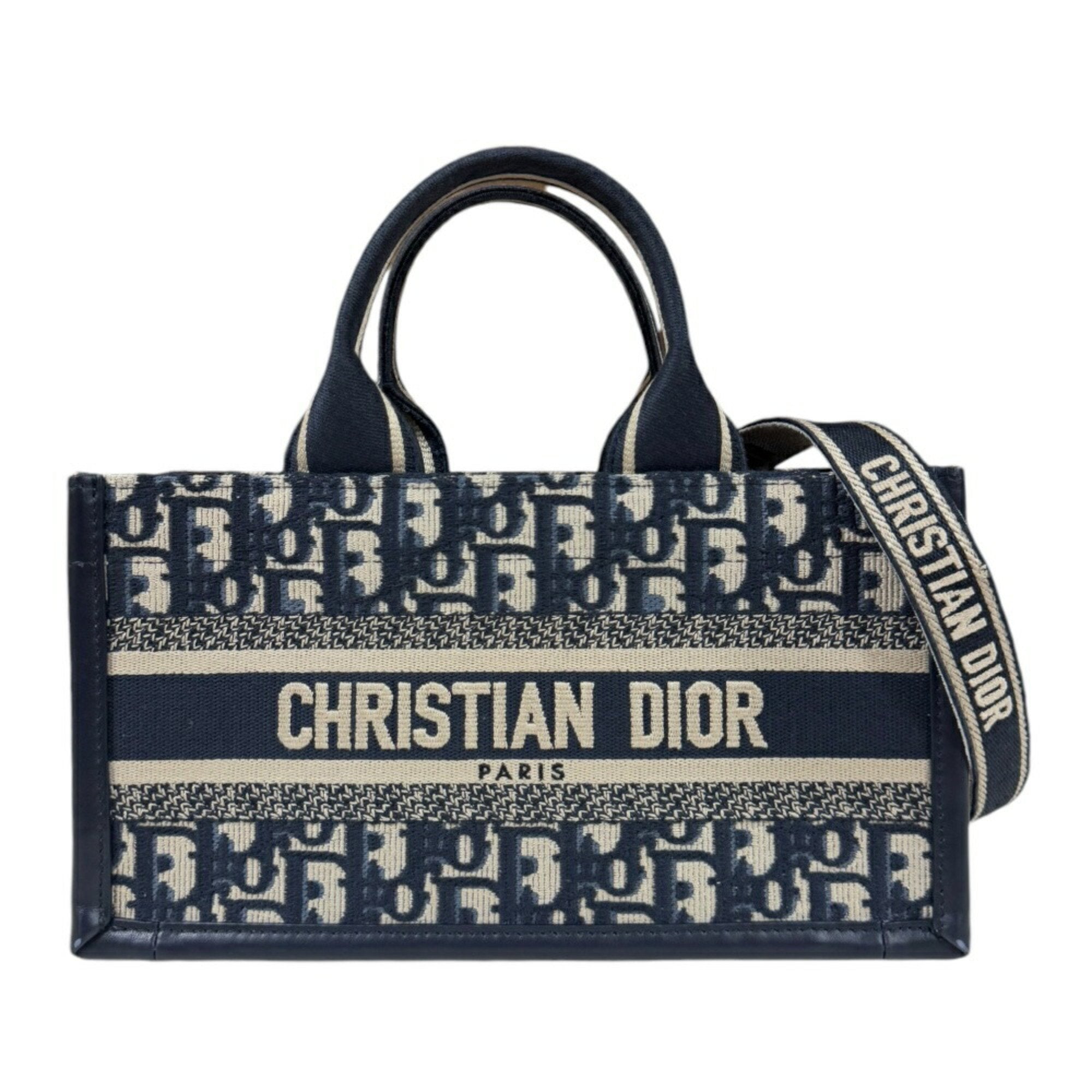 Christian Dior Navy Canvas Leather Handbag Shoulder Bag ()