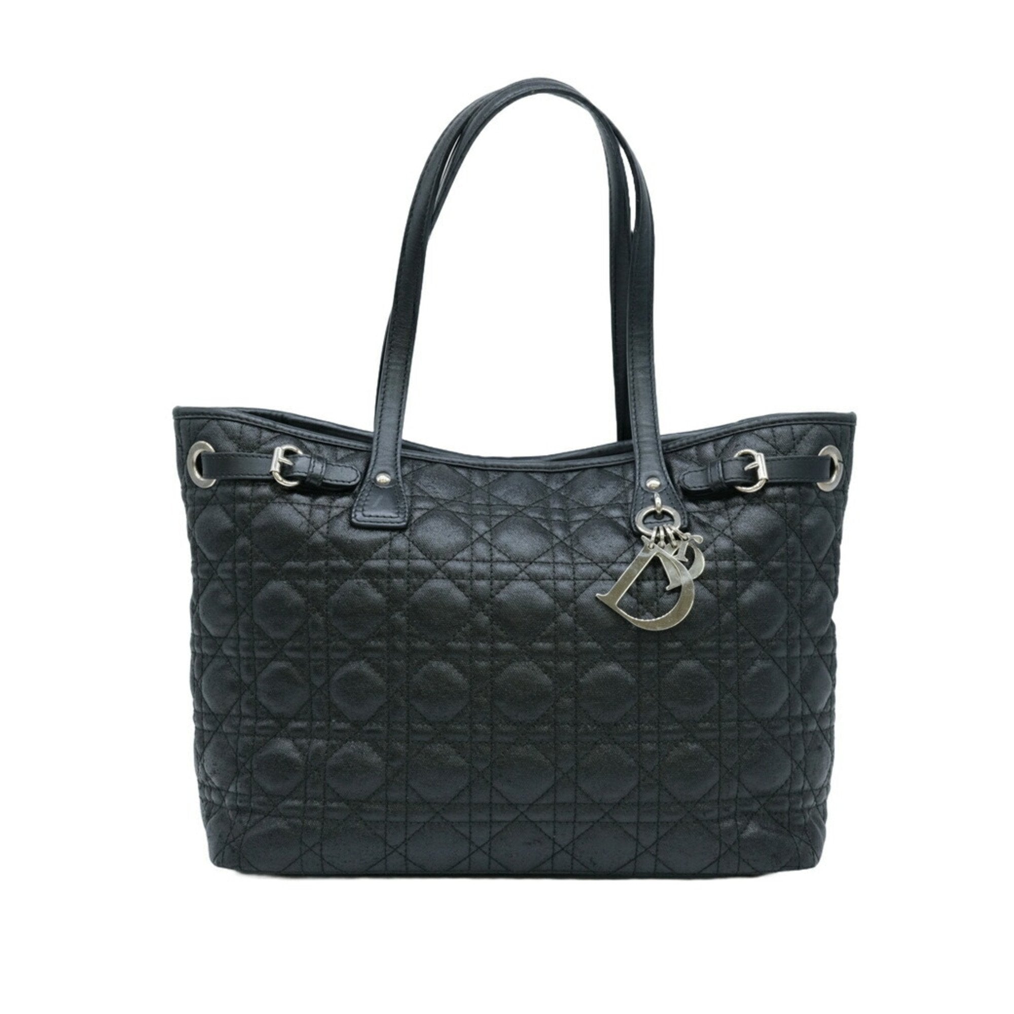 Christian Dior Black Coated Canvas Leather Tote Bag ()