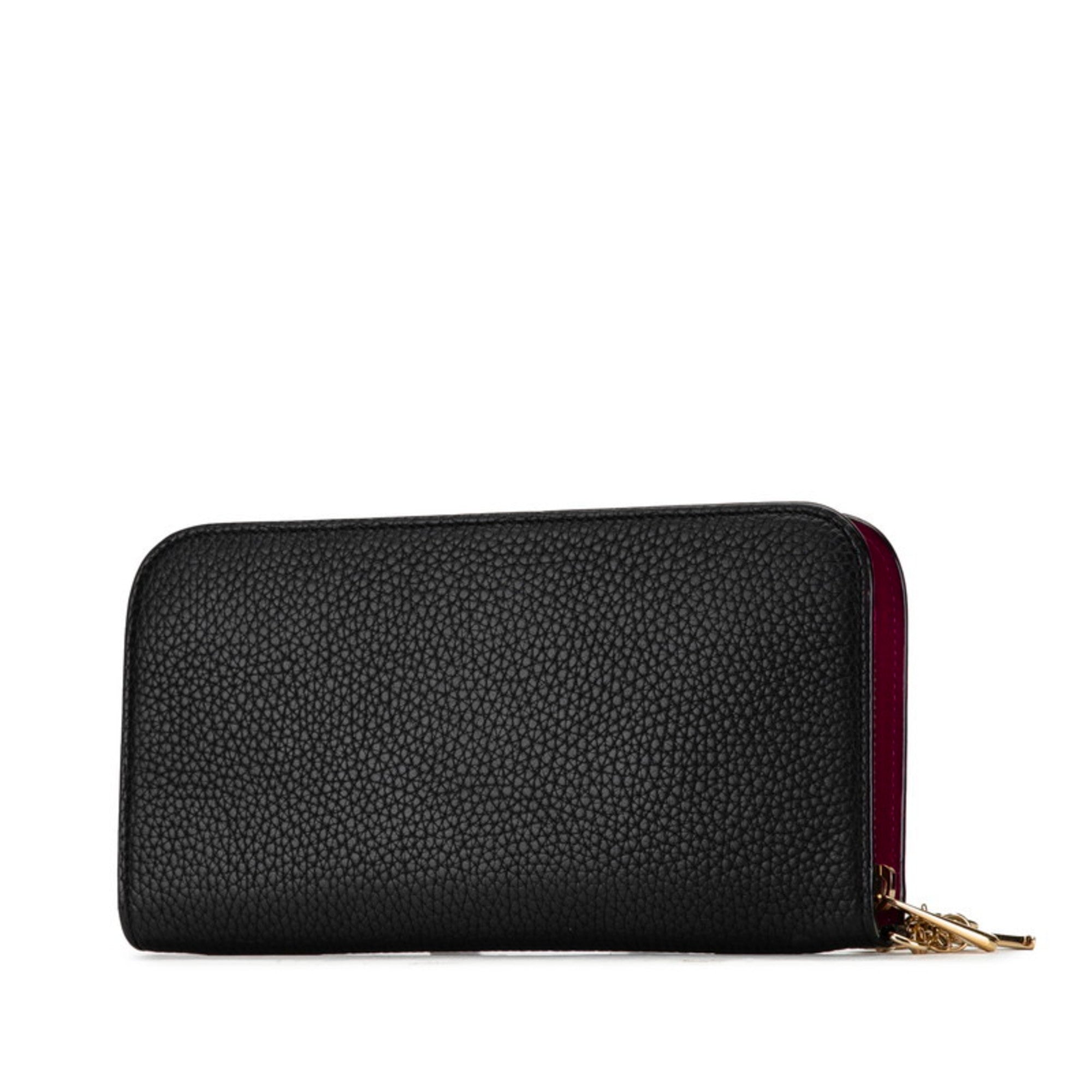 Christian Dior Black Purple Leather Long Wallet (Bi-Fold) ()