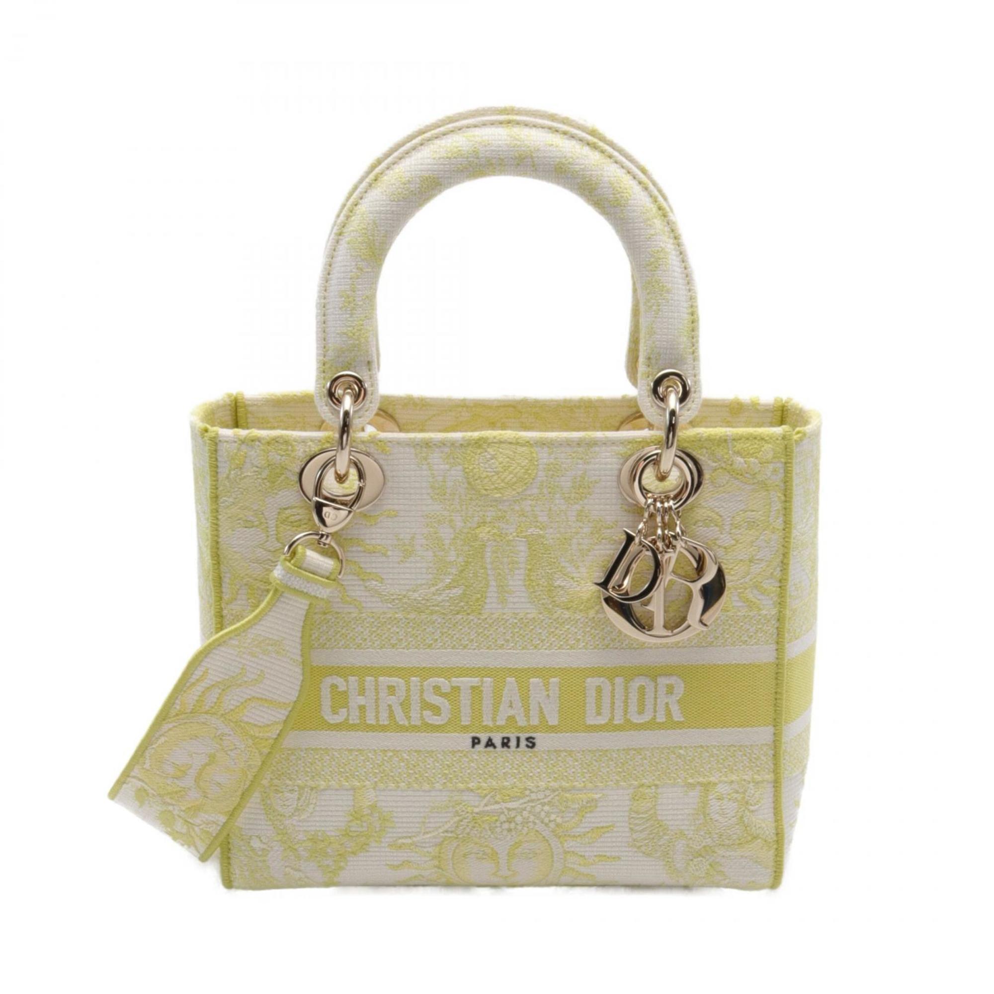 Christian Dior White Yellow Canvas Handbag ()