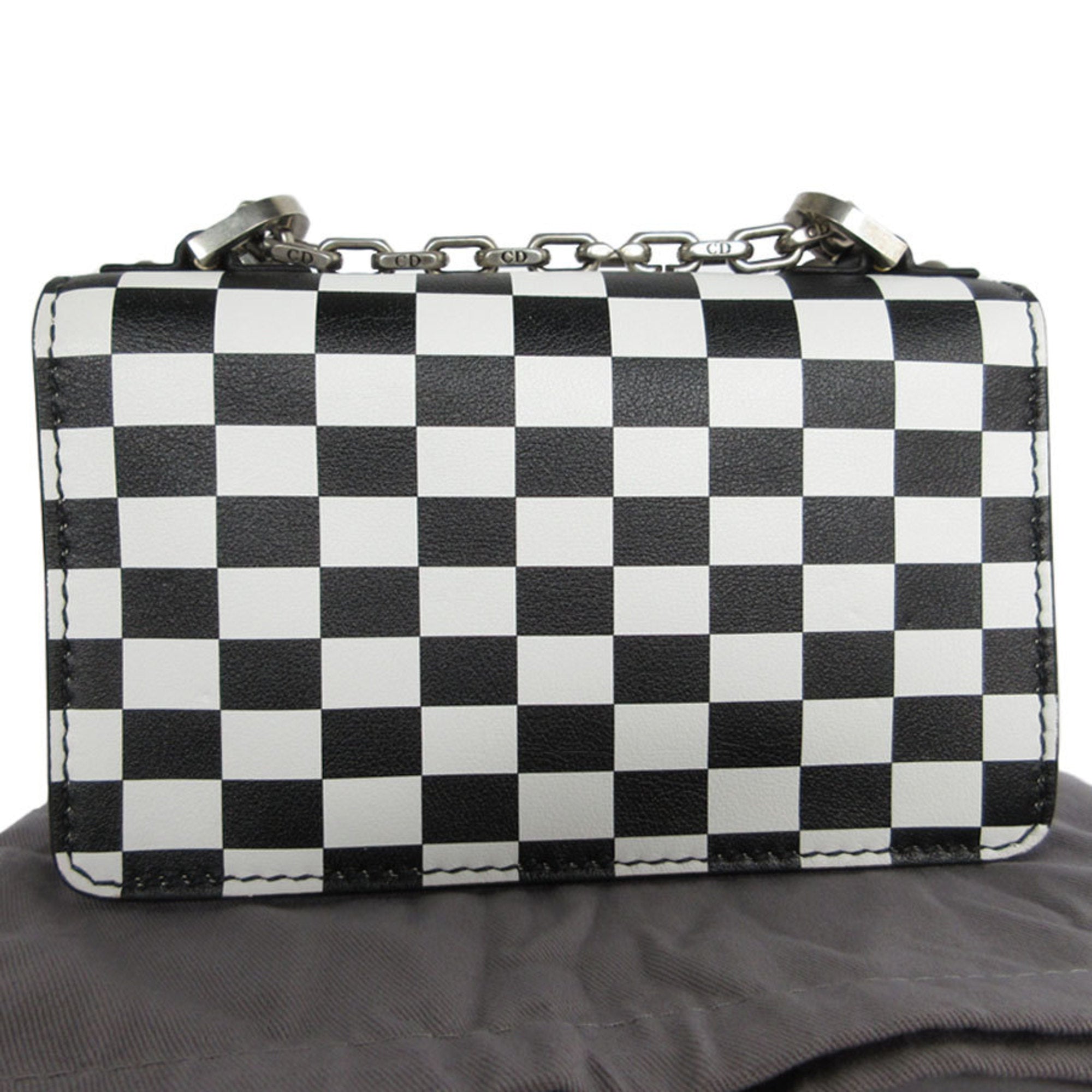 Christian Dior Black White Leather Shoulder Bag ()