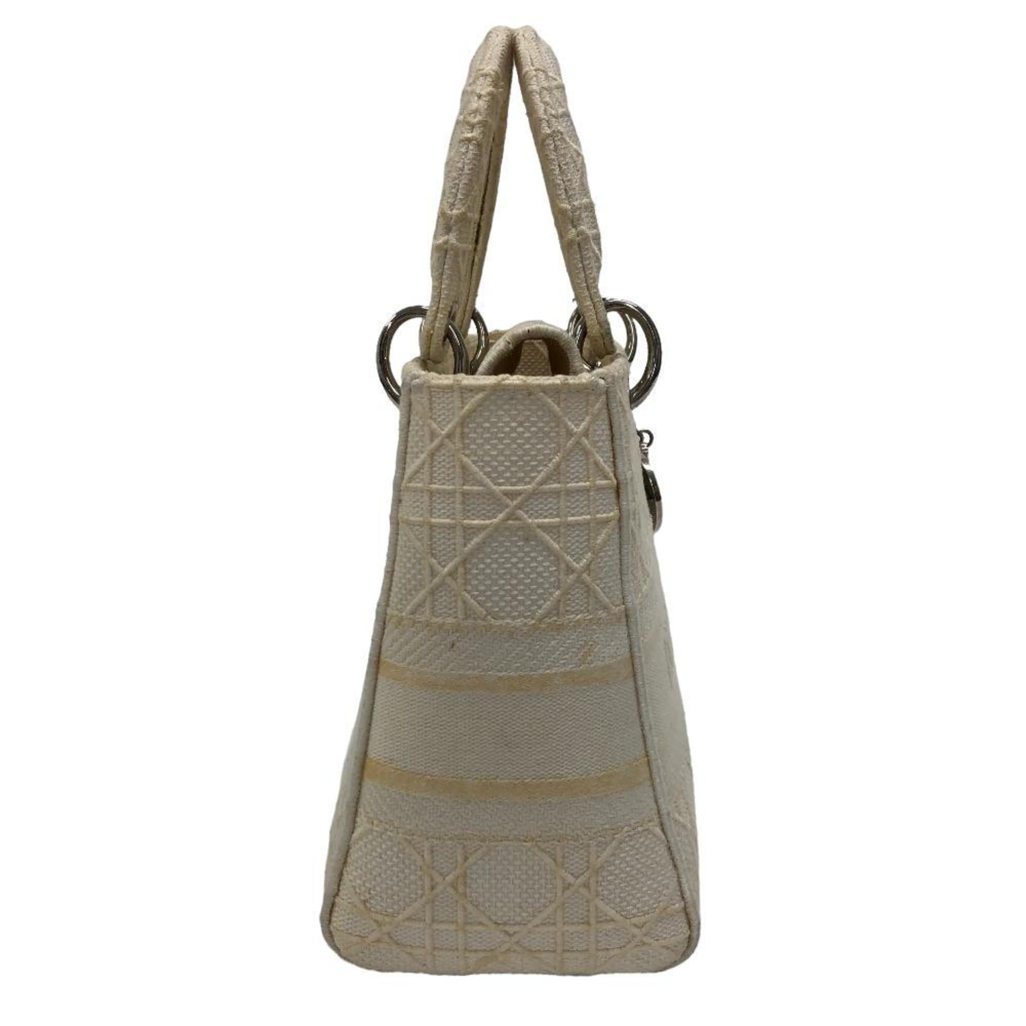 Christian Dior Lady Dior White Canvas Handbag ()