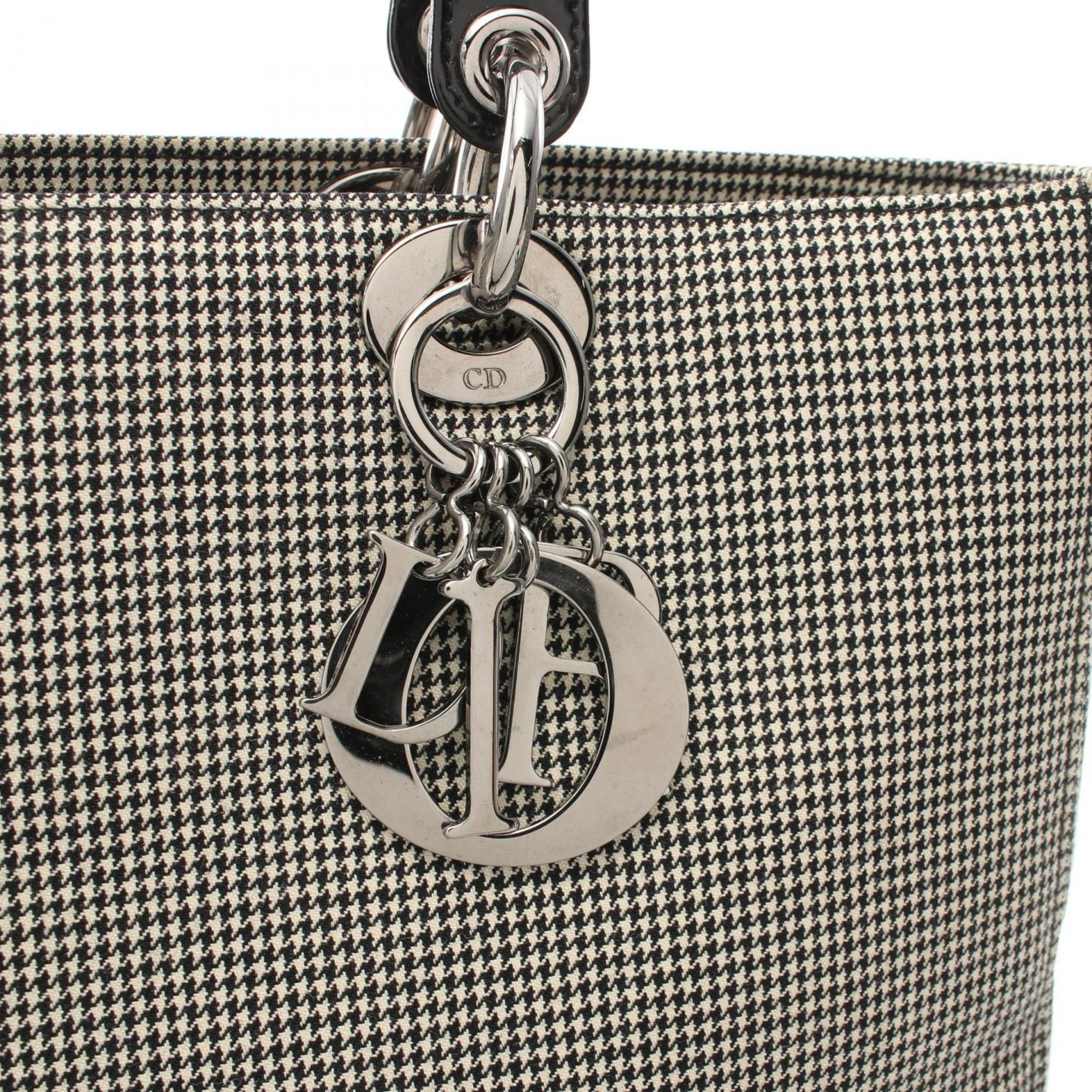 Christian Dior Black White Canvas Patent Leather Handbag ()