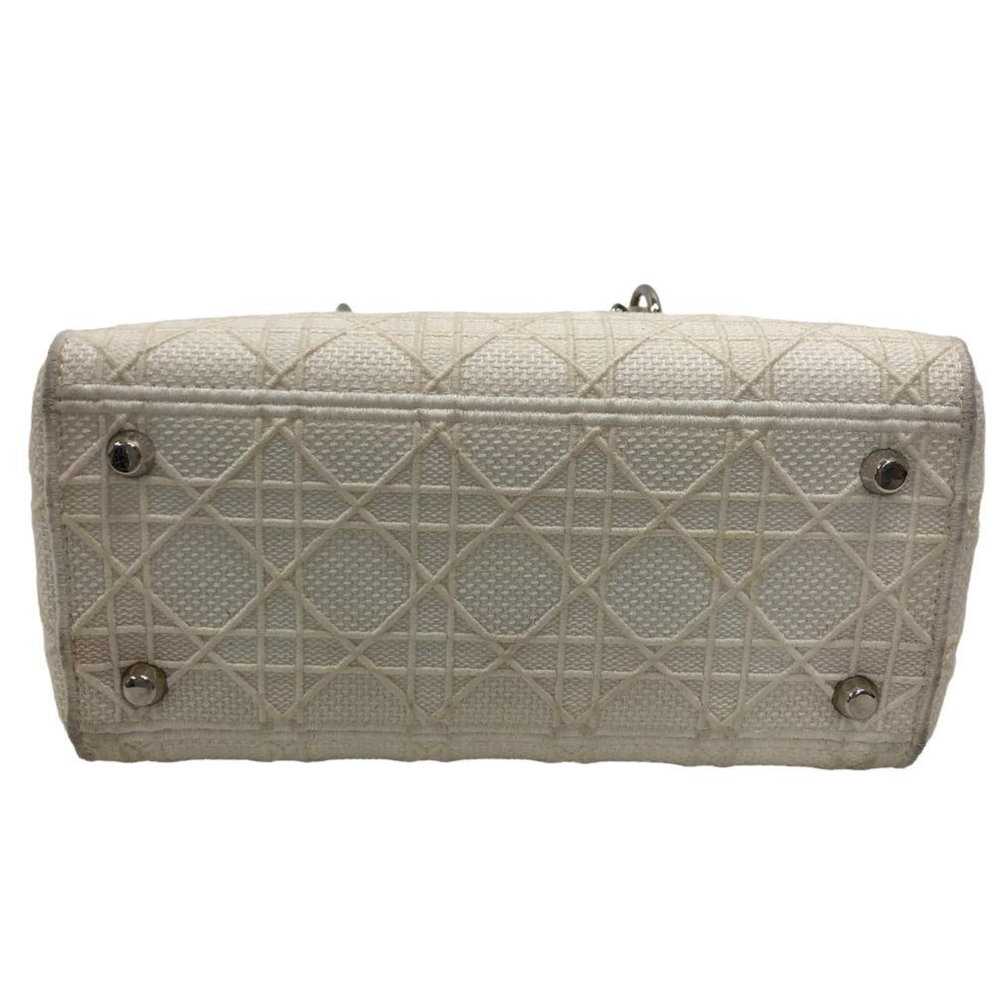 Christian Dior Lady Dior White Canvas Handbag ()