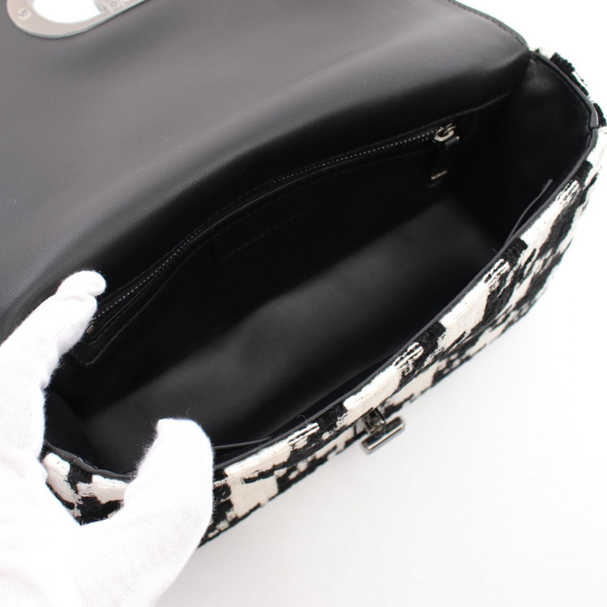 Christian Dior Black White Fabric Shoulder Bag