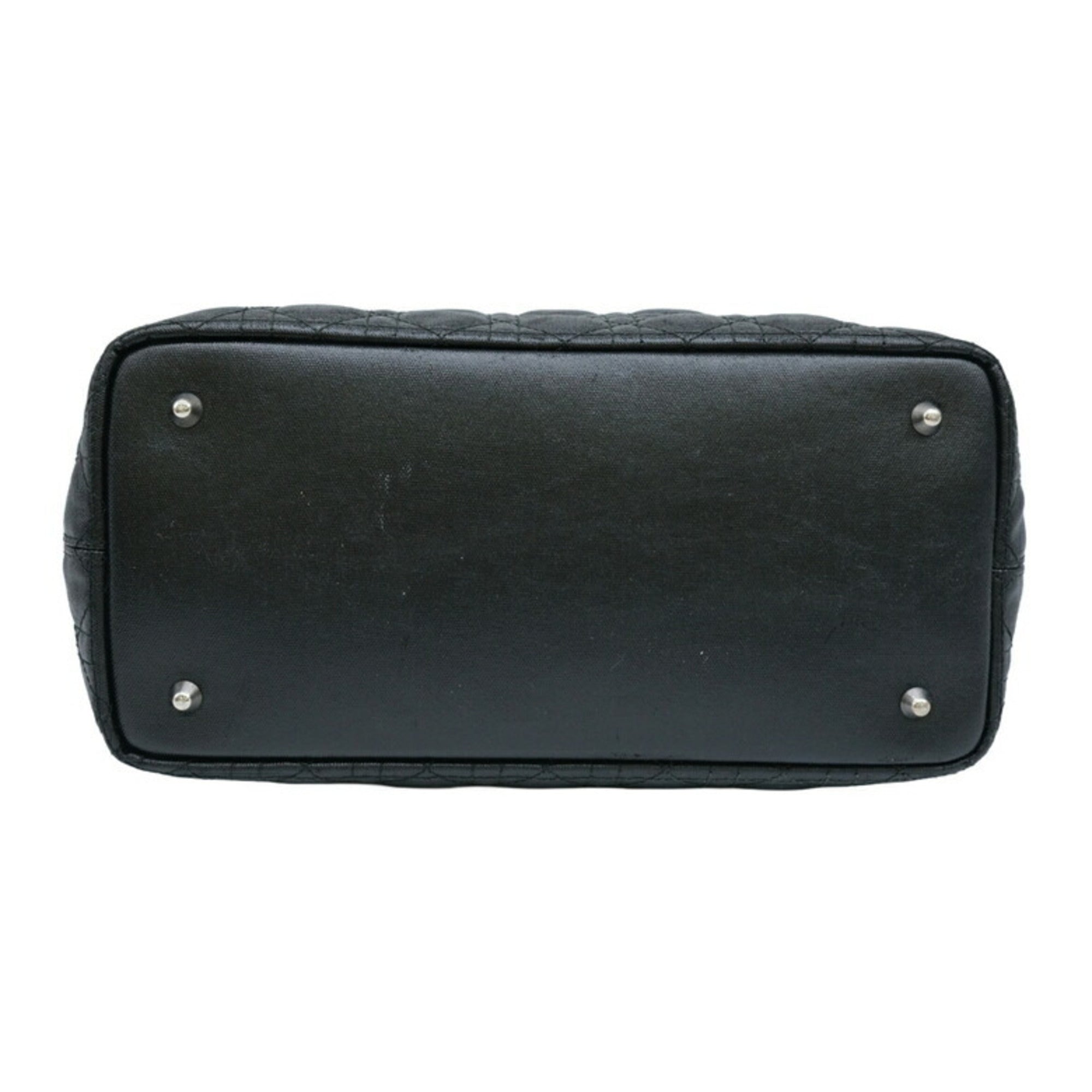 Christian Dior Black Coated Canvas Leather Tote Bag ()