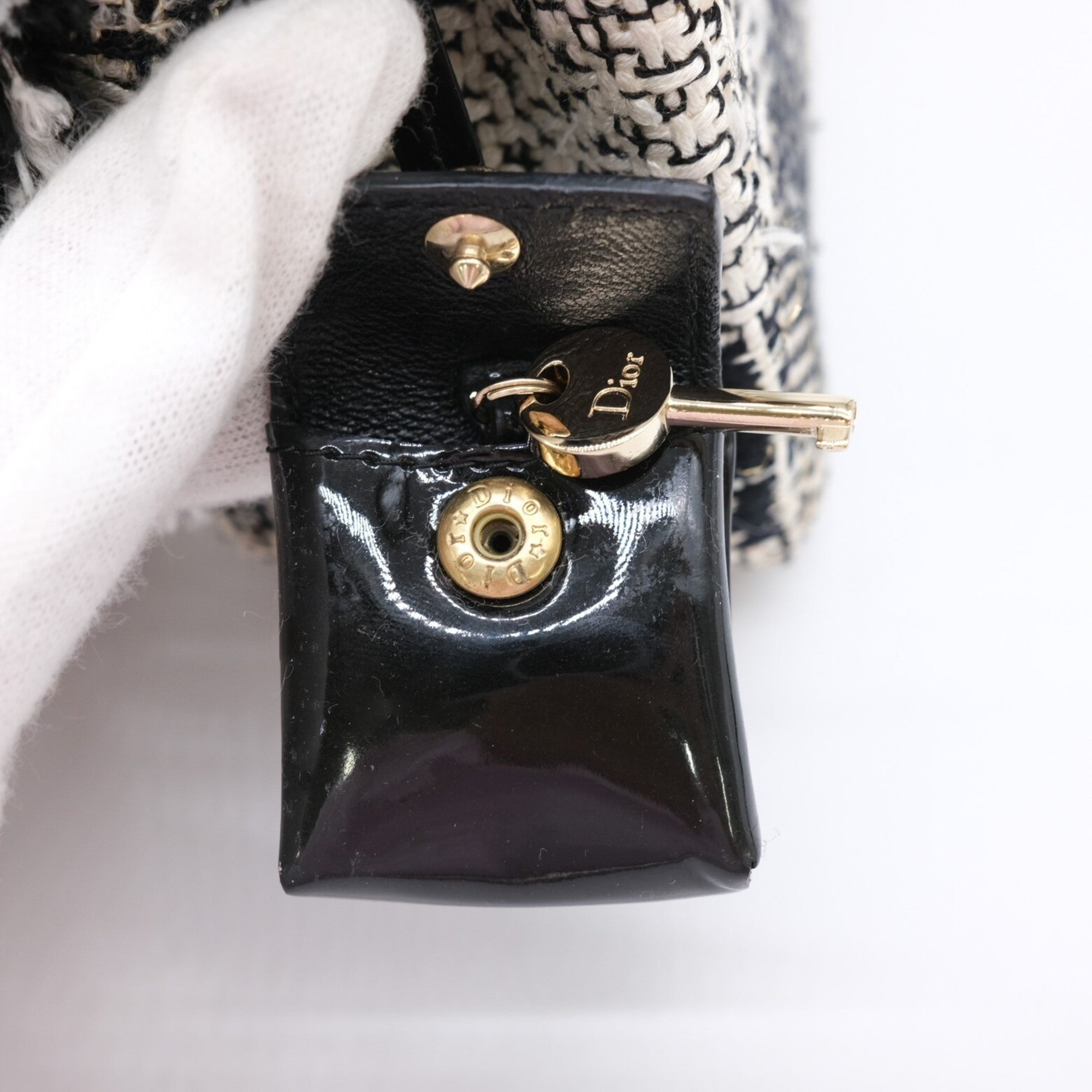 Christian Dior Black White Tweed Shoulder Bag ()