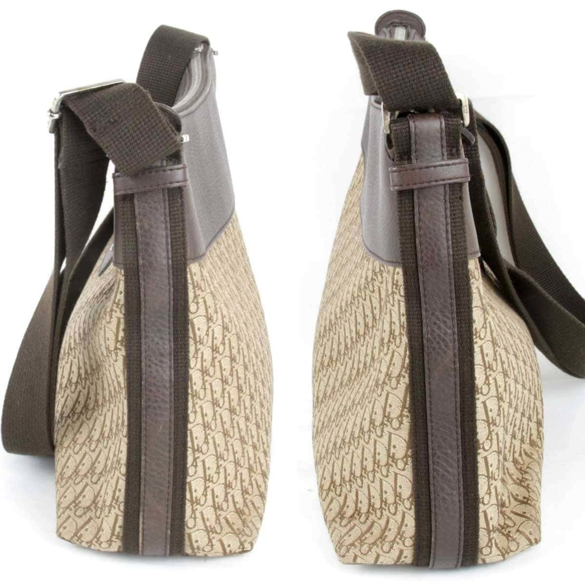 Christian Dior Trotter Brown Canvas Leather Shoulder Bag ()