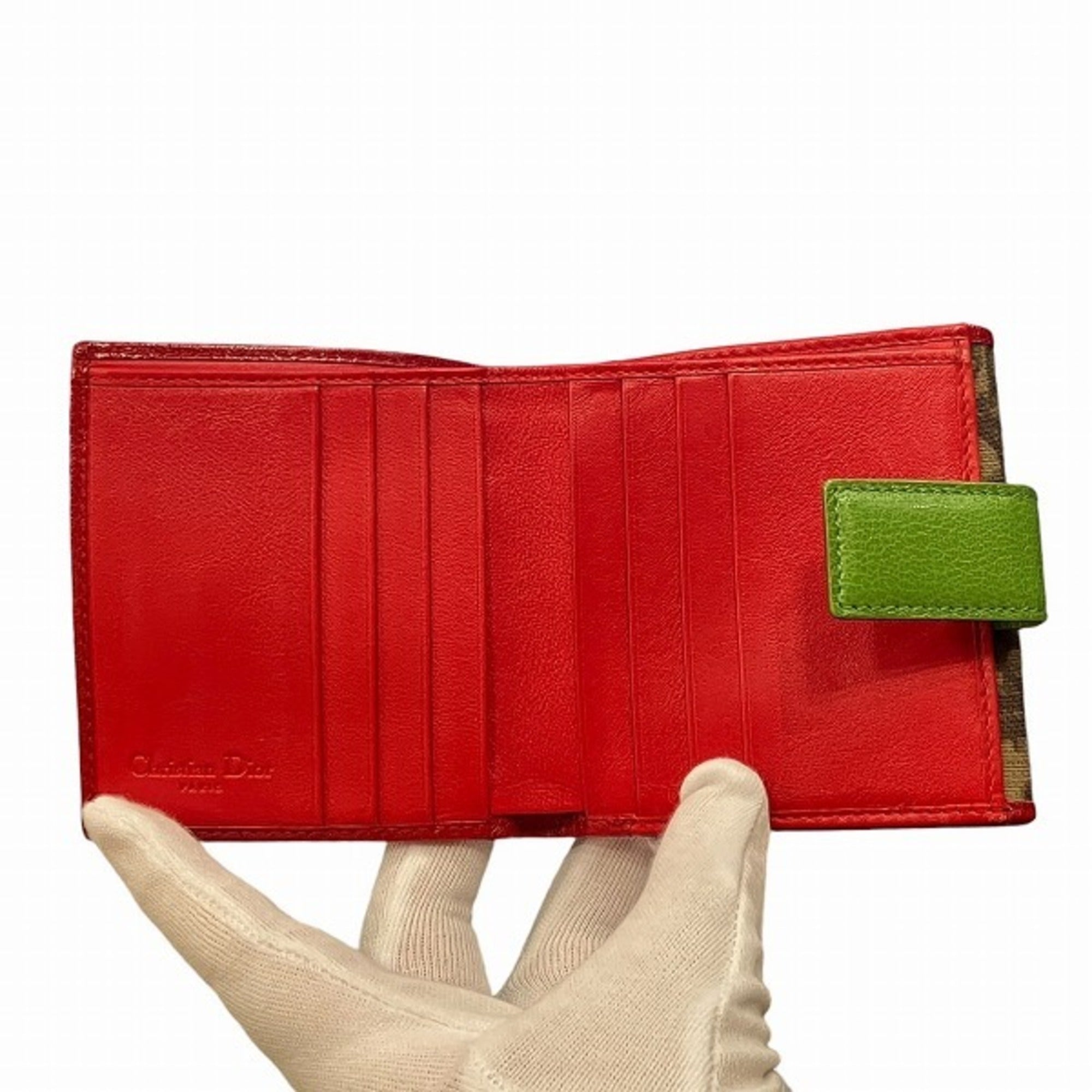 Christian Dior Trotter Beige Brown Red Color Pvc Leather Wallet (Bi-Fold) ()