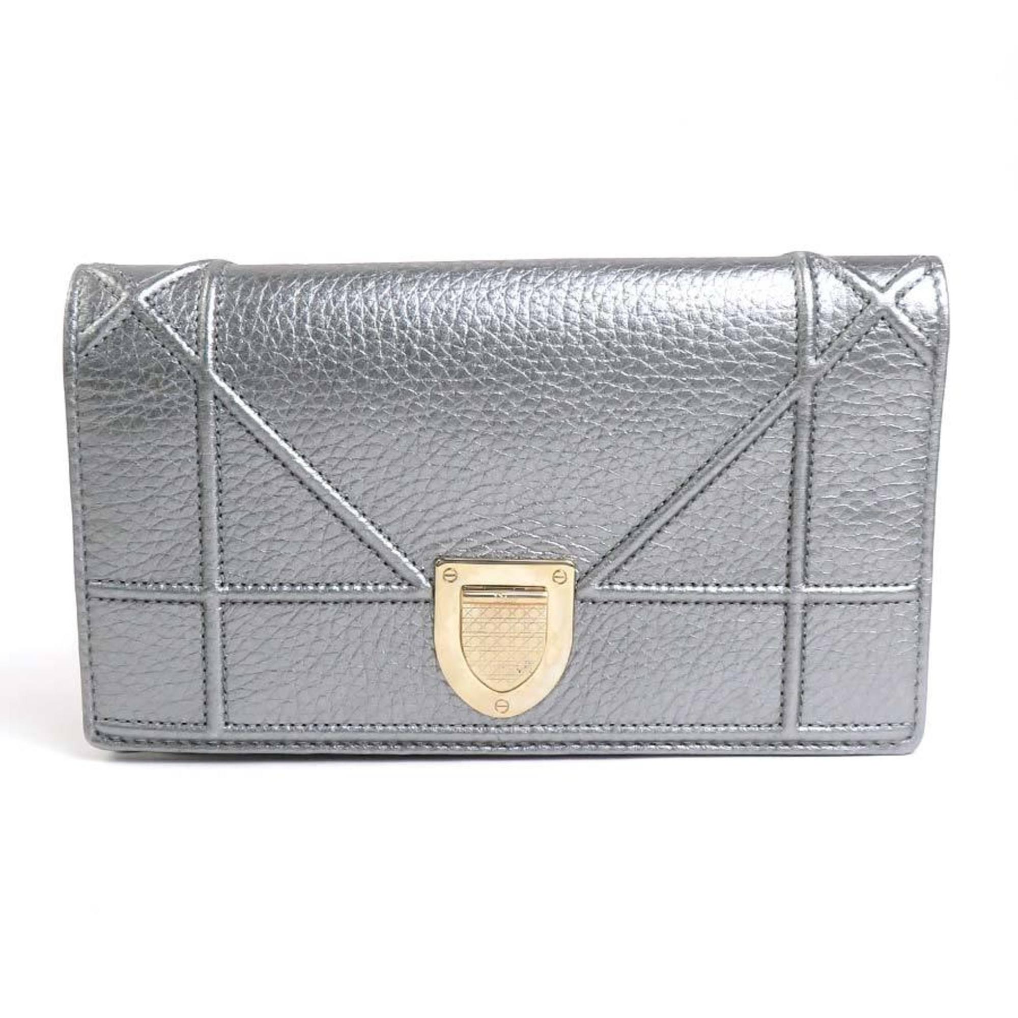 Christian Dior Silver Leather Long Wallet (Bi-Fold) ()