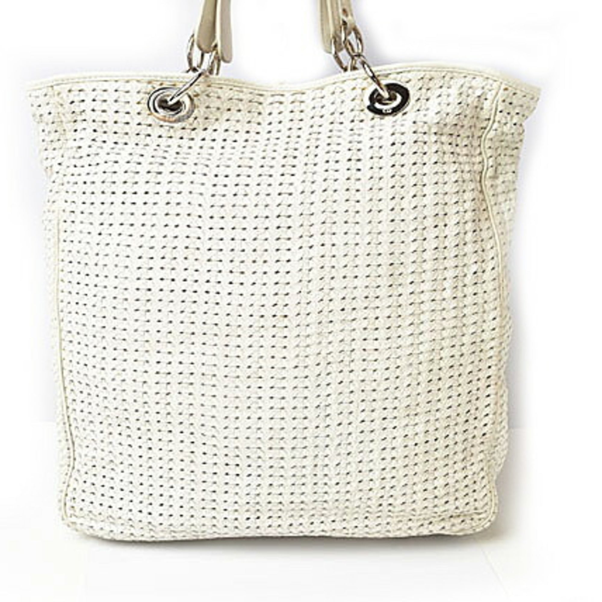 Christian Dior Lady Dior Silver White Leather Tote Bag ()