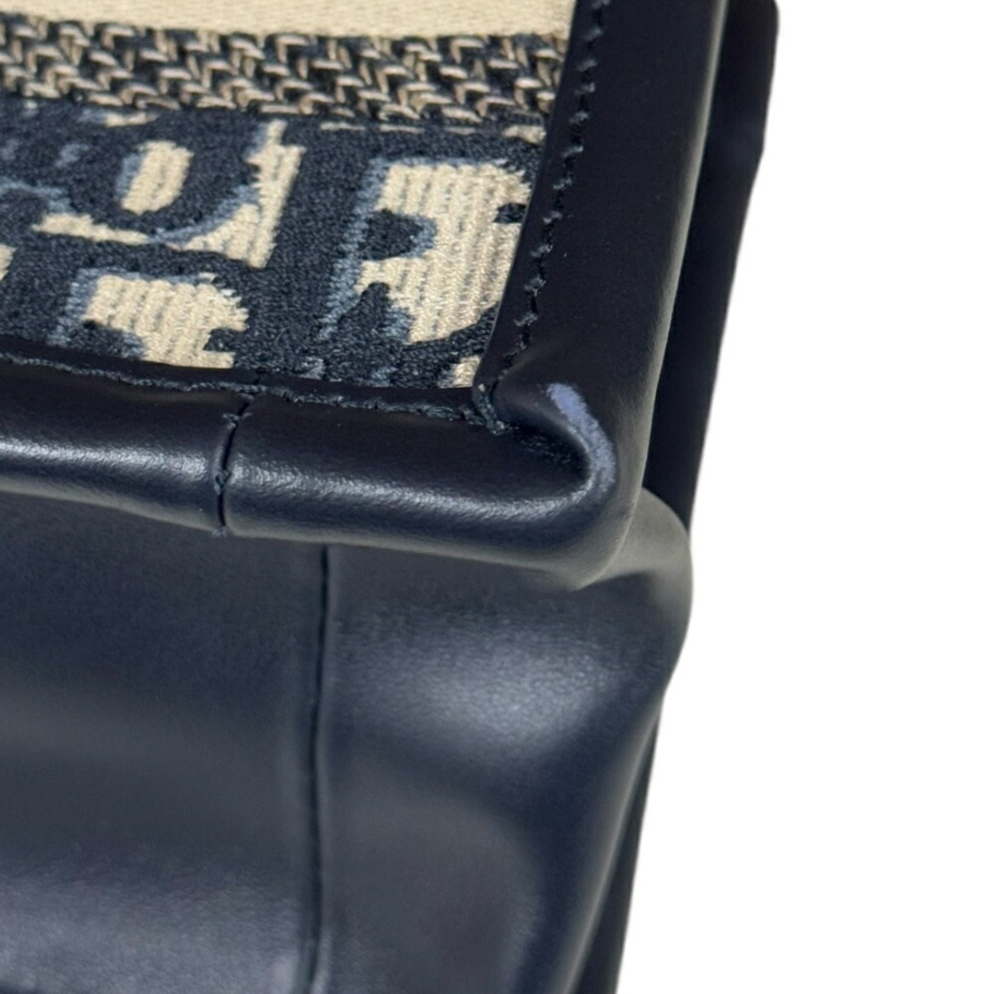 Christian Dior Navy Canvas Leather Handbag Shoulder Bag ()