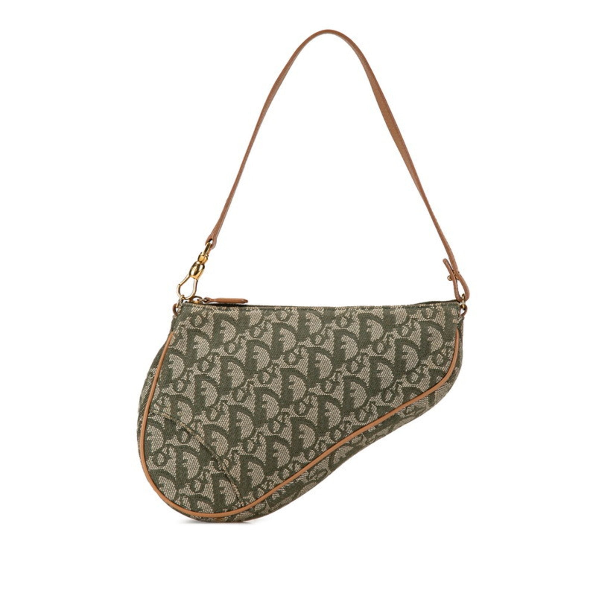 Christian Dior Trotter Green Khaki Trotter Canvas Leather Handbag ()