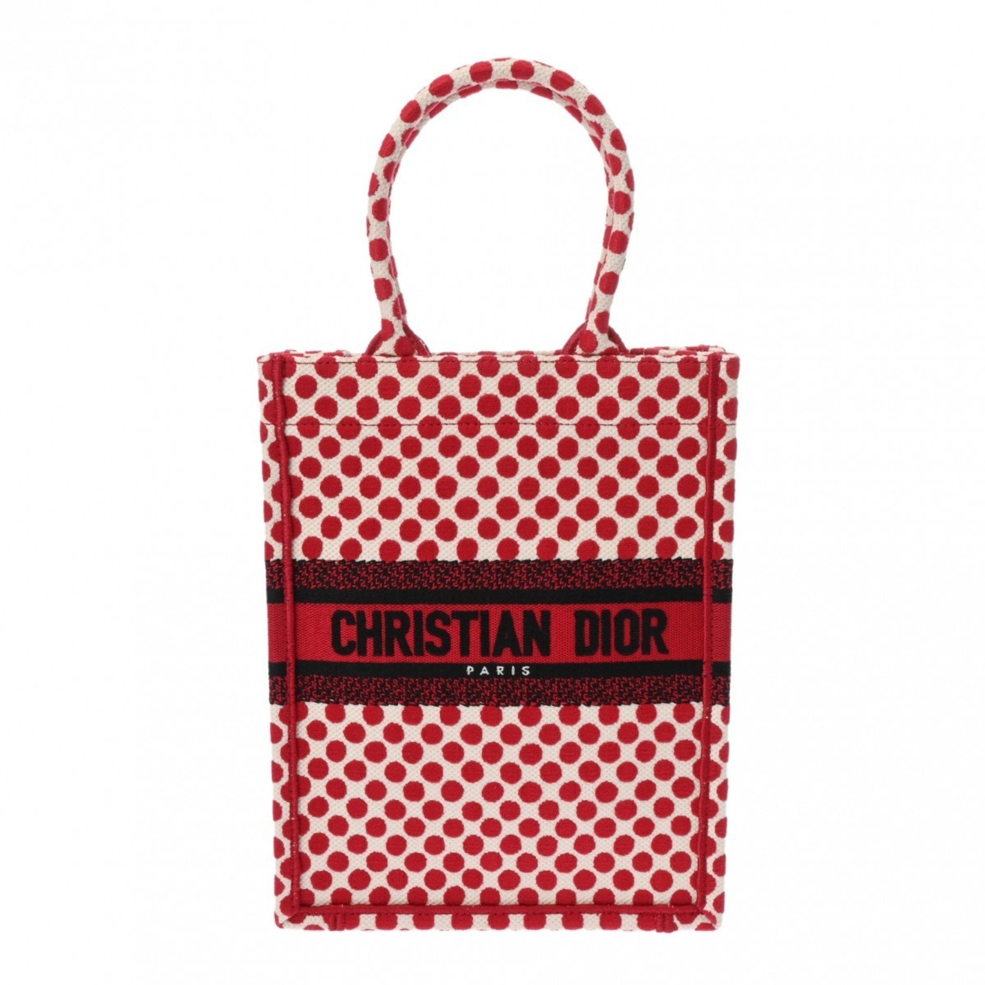 Christian Dior Red Color White Canvas Handbag ()