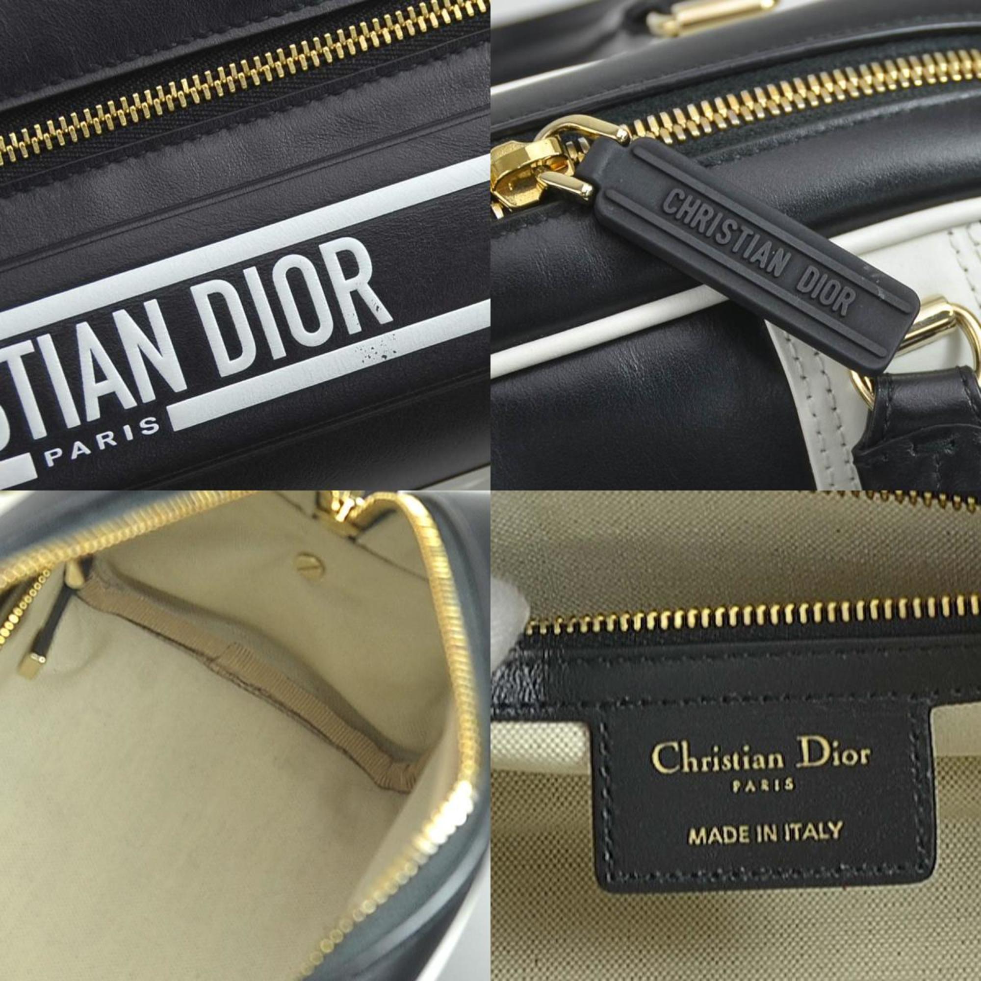 Christian Dior Black White Leather Handbag Shoulder Bag ()