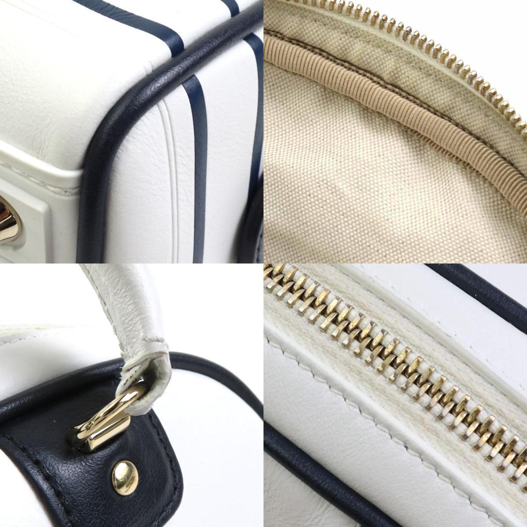 Christian Dior Navy White Leather Shoulder Bag ()