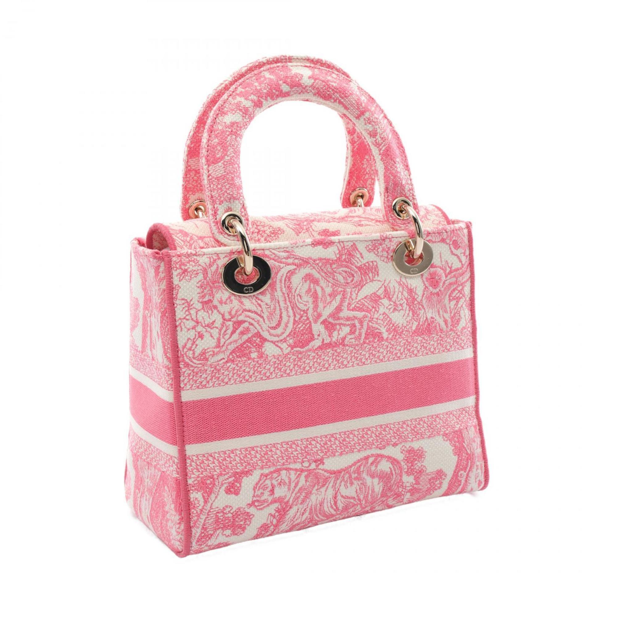 Christian Dior Pink White Canvas Handbag ()