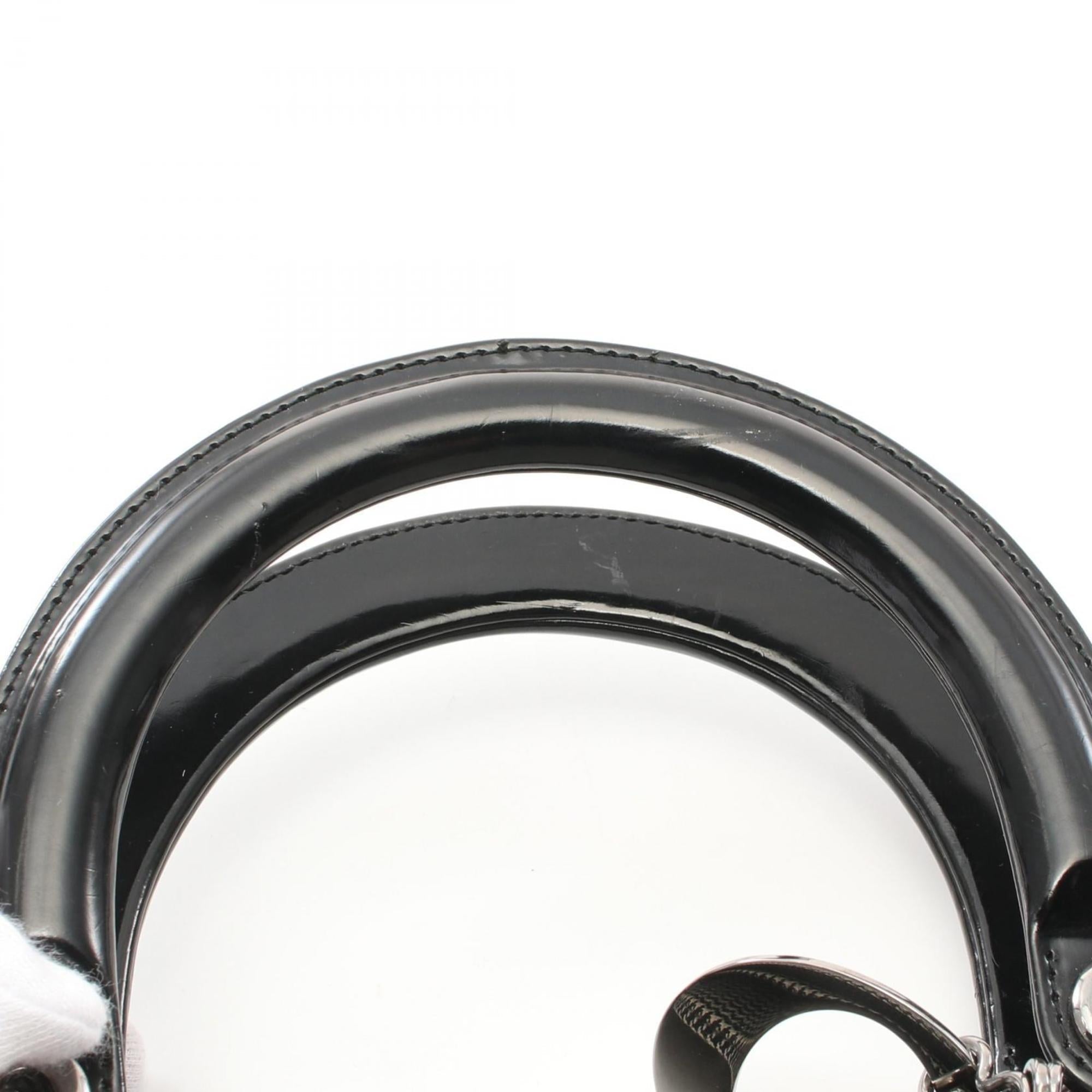 Christian Dior Black White Canvas Patent Leather Handbag ()