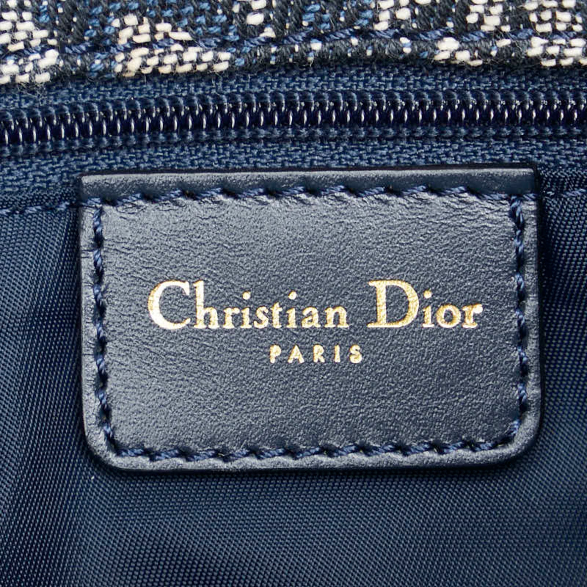 Christian Dior Beige Navy Canvas Leather Handbag Tote Bag ()