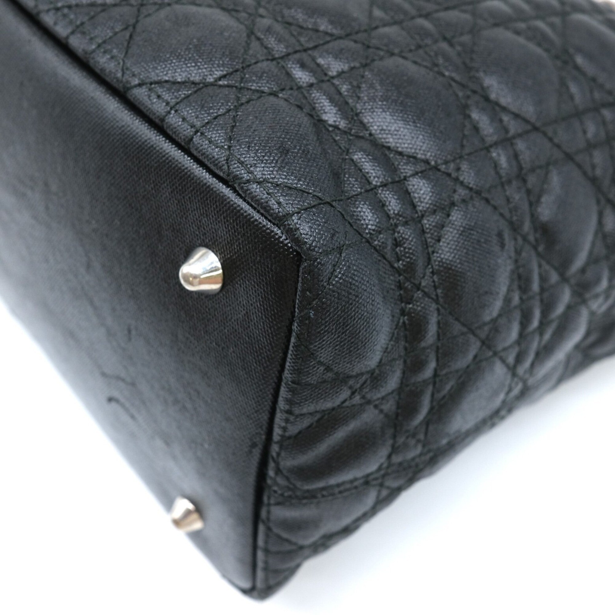 Christian Dior Black Coated Canvas Leather Tote Bag ()