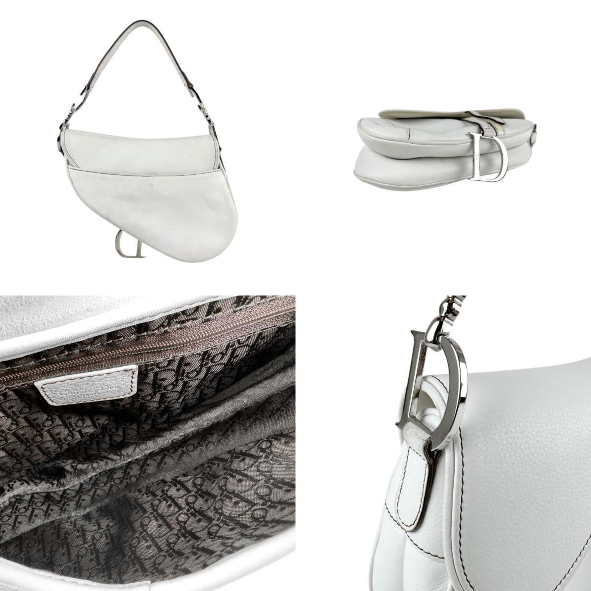 Christian Dior White Leather Saddle Bag Shoulder Bag ()