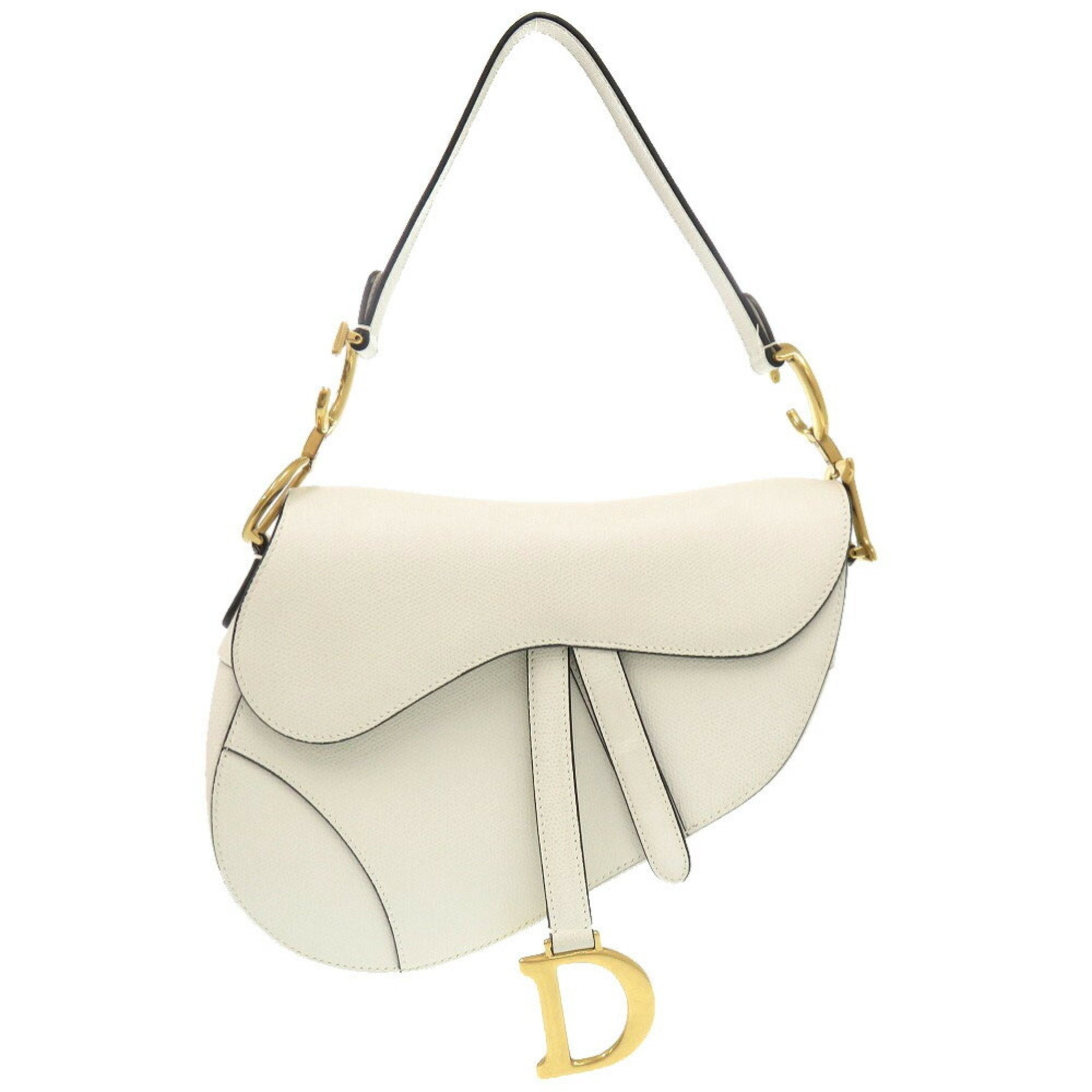 Christian Dior White Leather Handbag Saddle Bag ()