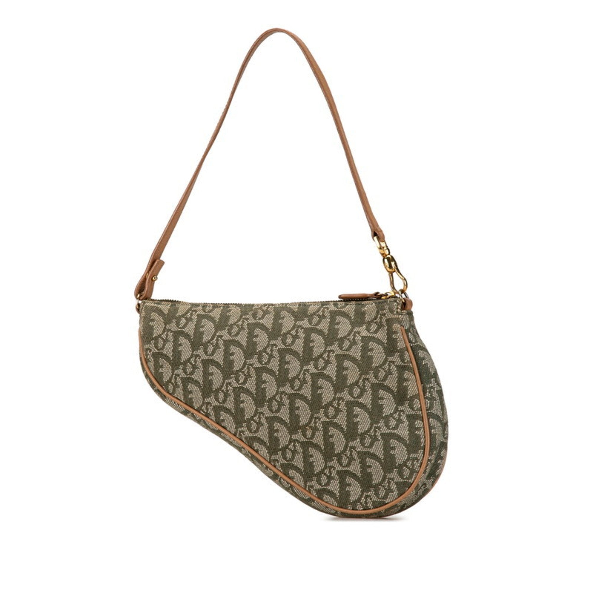 Christian Dior Trotter Green Khaki Trotter Canvas Leather Handbag ()