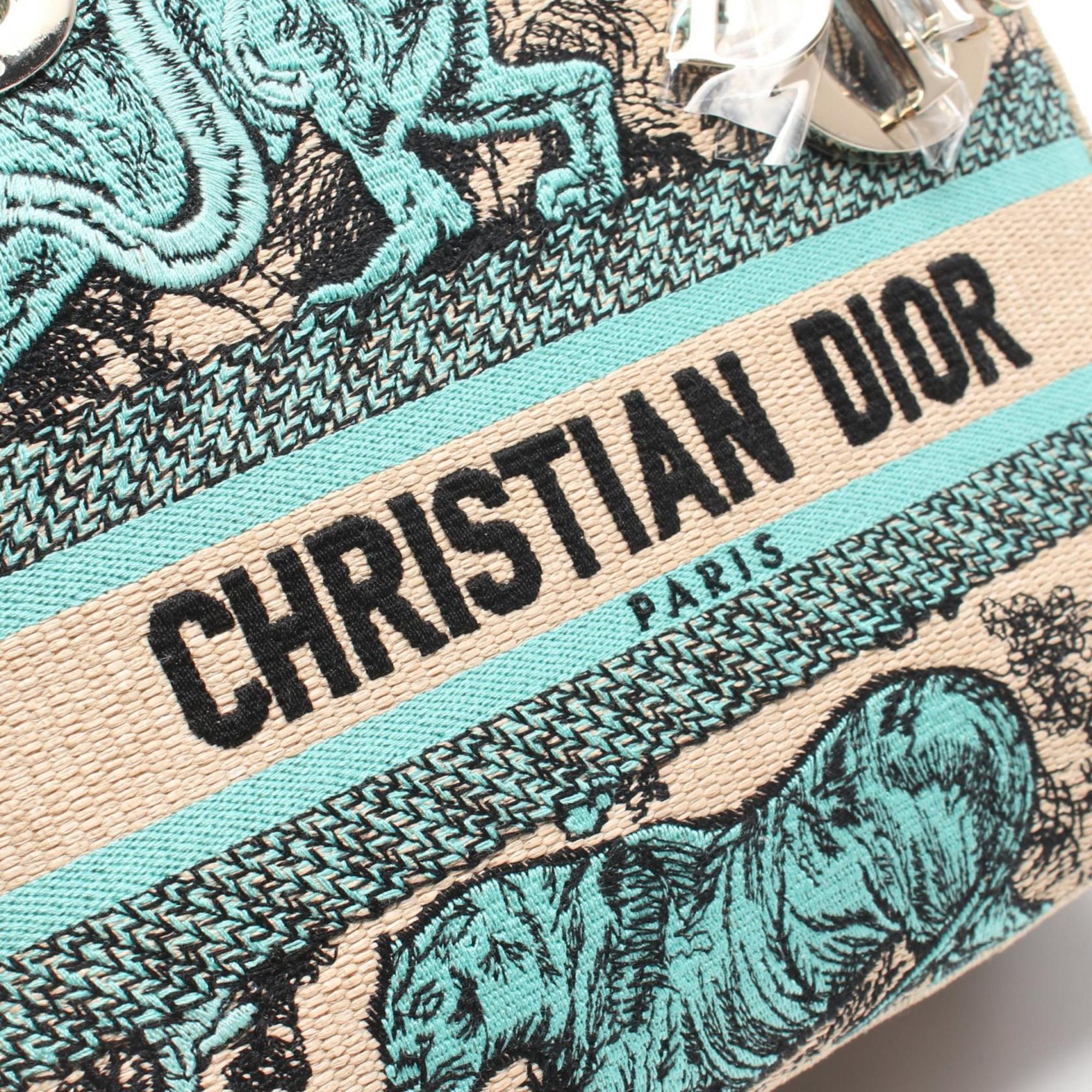 Christian Dior Beige Black Blue Canvas Handbag ()