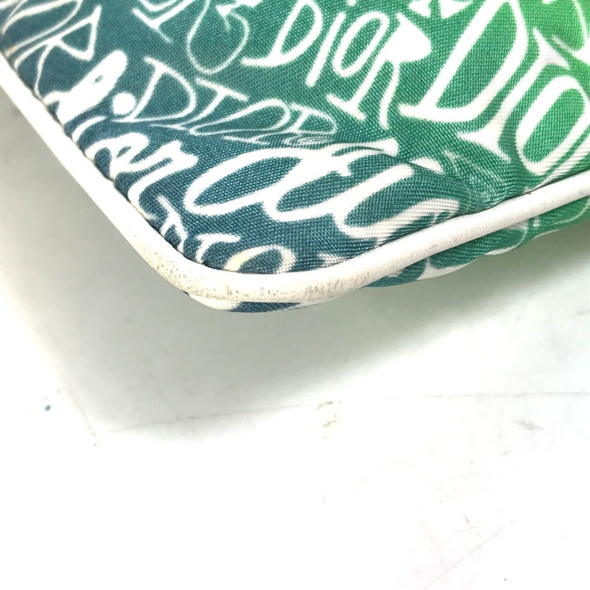 Christian Dior Green Yellow Nylon Clutch Bag Pouch ()