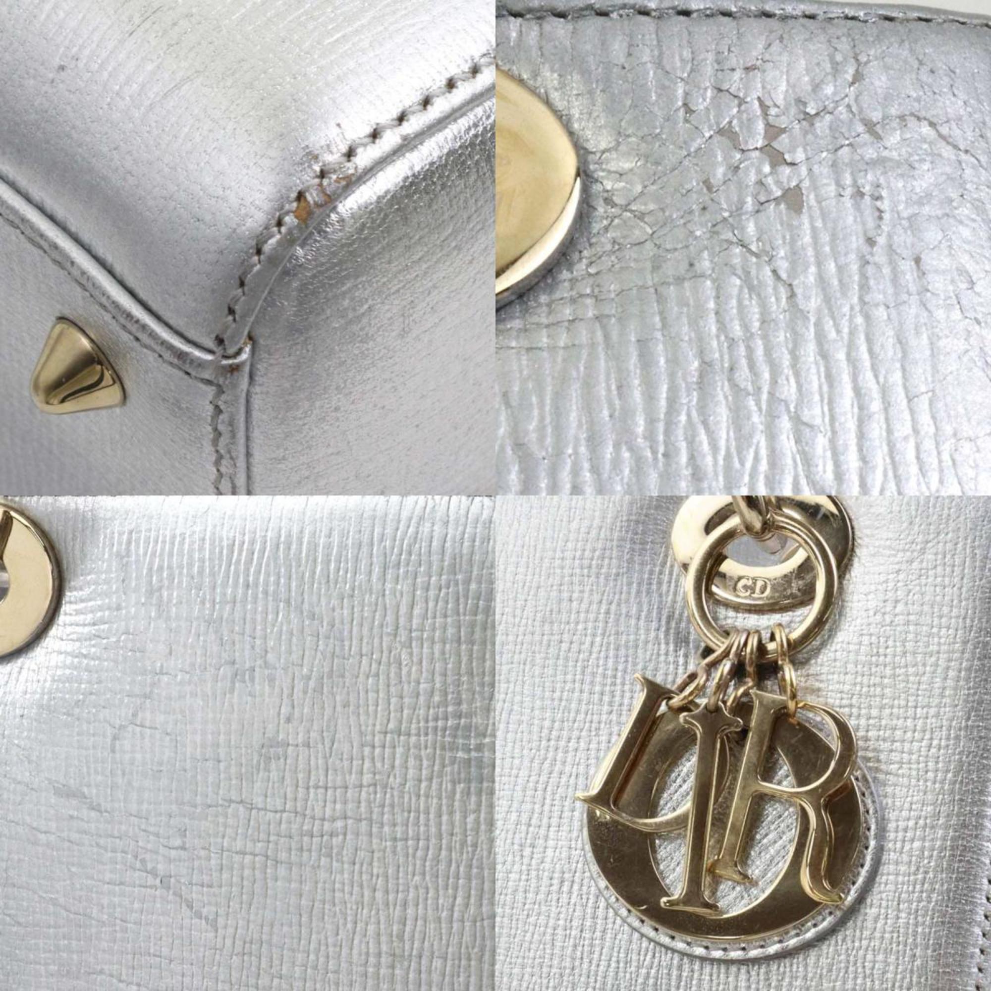 Christian Dior Silver Leather Handbag Shoulder Bag ()