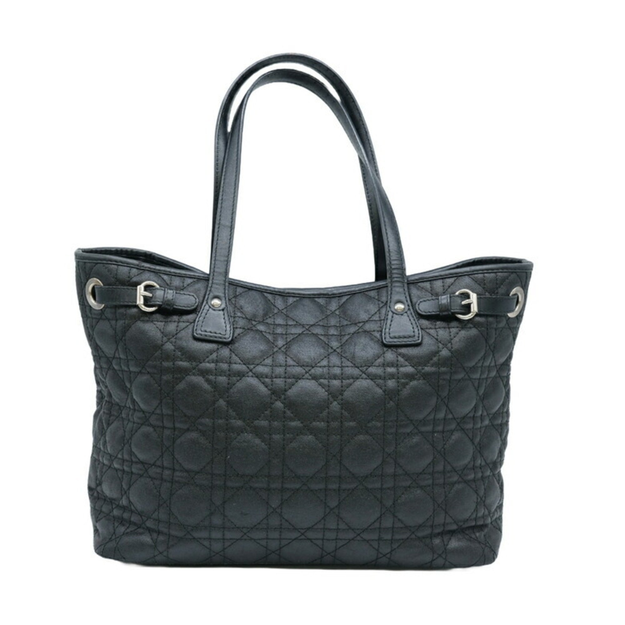 Christian Dior Black Coated Canvas Leather Tote Bag ()