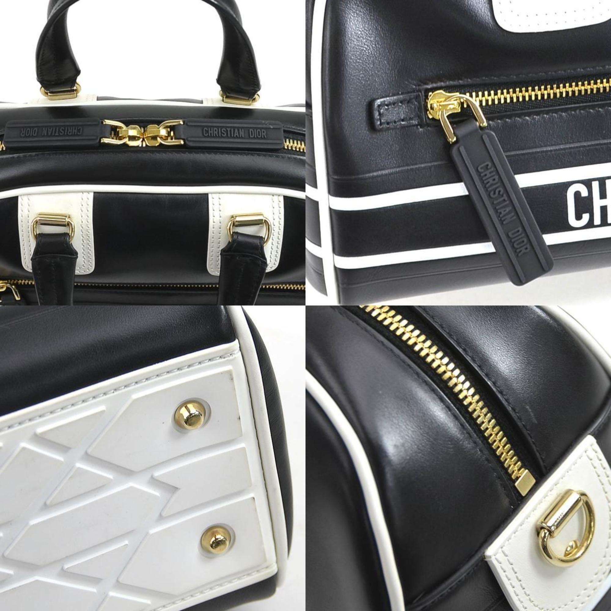 Christian Dior Black White Leather Handbag Shoulder Bag ()