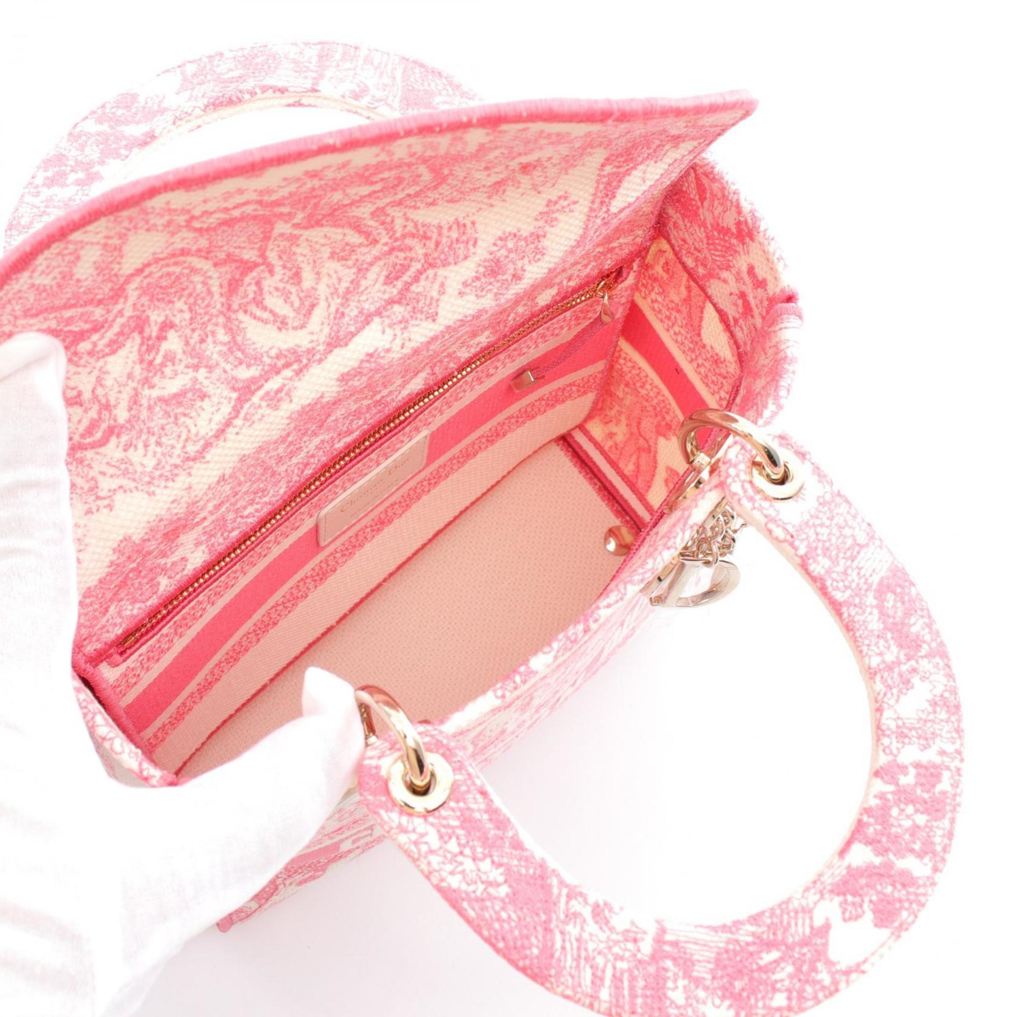 Christian Dior Pink White Canvas Handbag ()