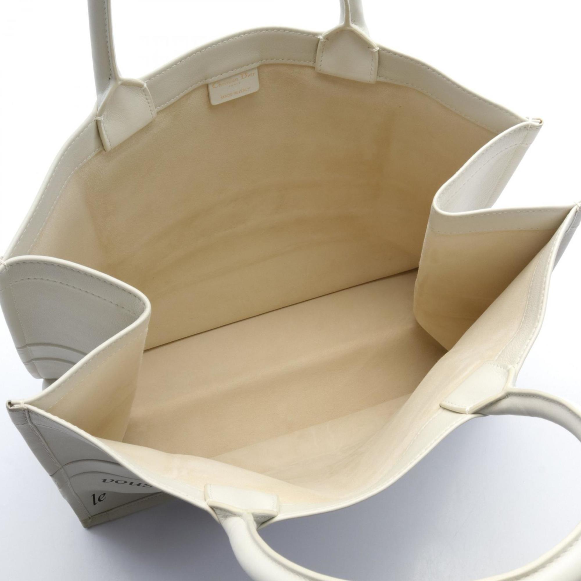 Christian Dior Black White Leather Tote Bag ()