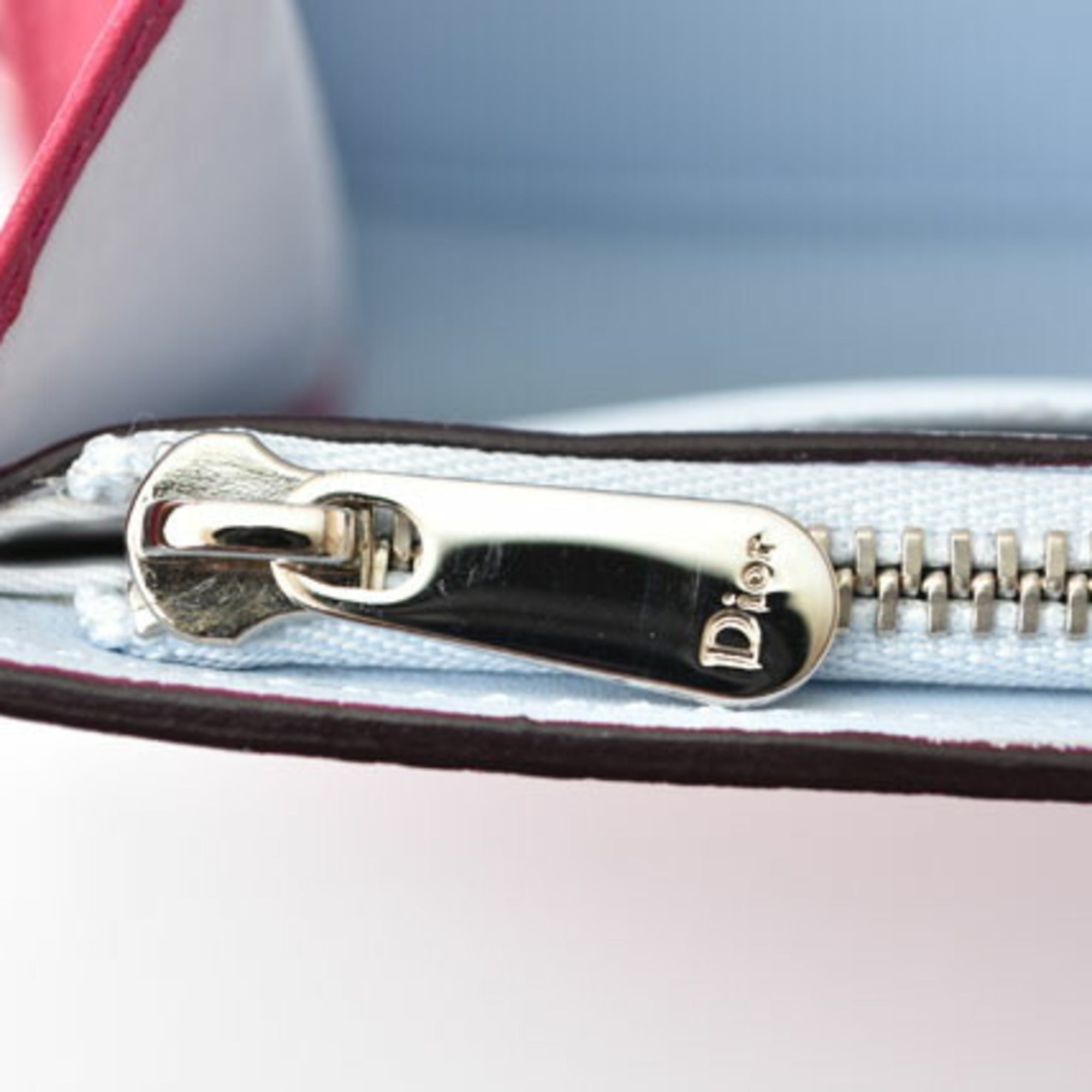 Christian Dior Diorissimo Light Blue Rose Pink Leather Long Wallet (Bi-Fold) ()